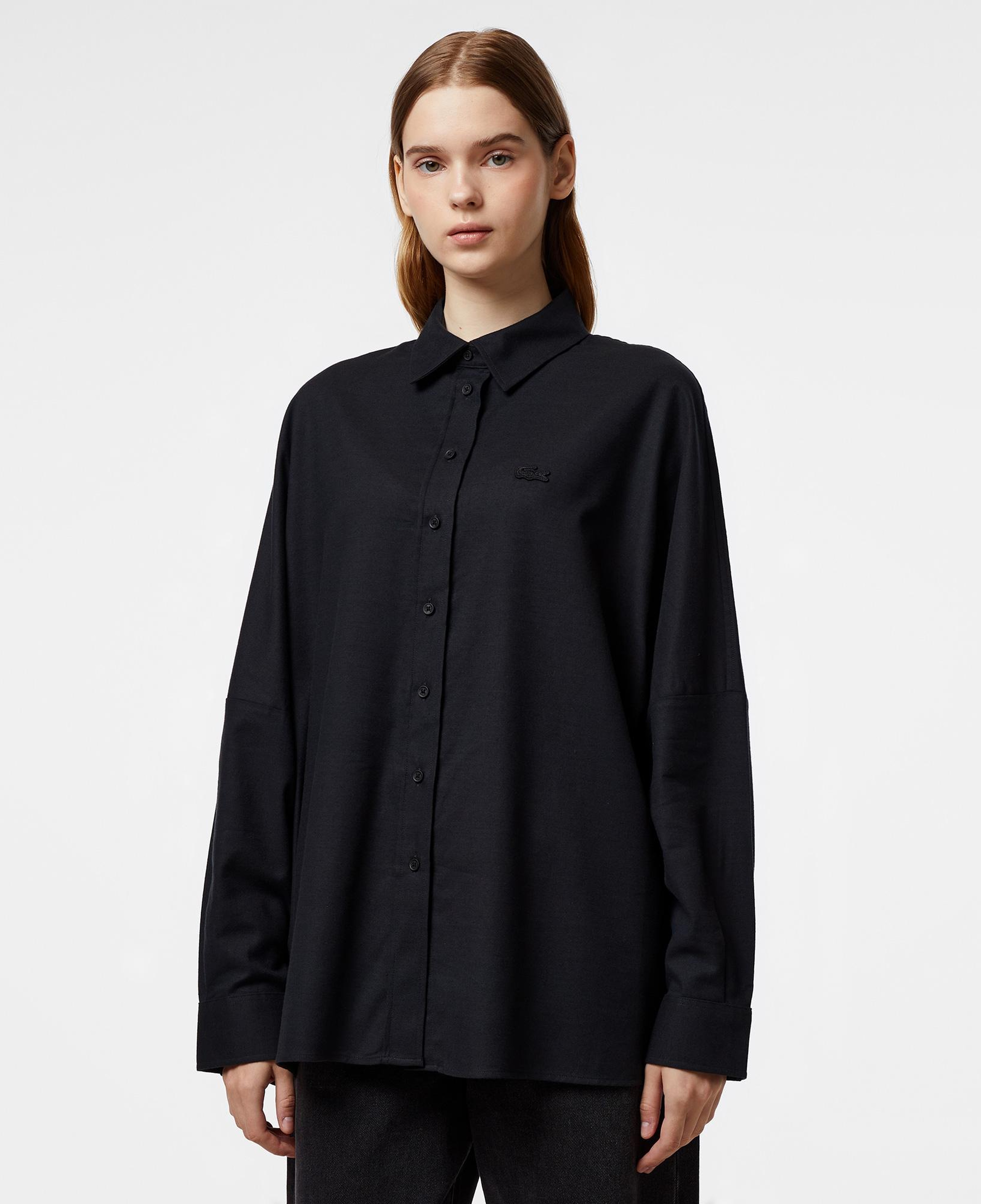 Kadın Loose Fit Siyah Yün Karışımlı Gömlek