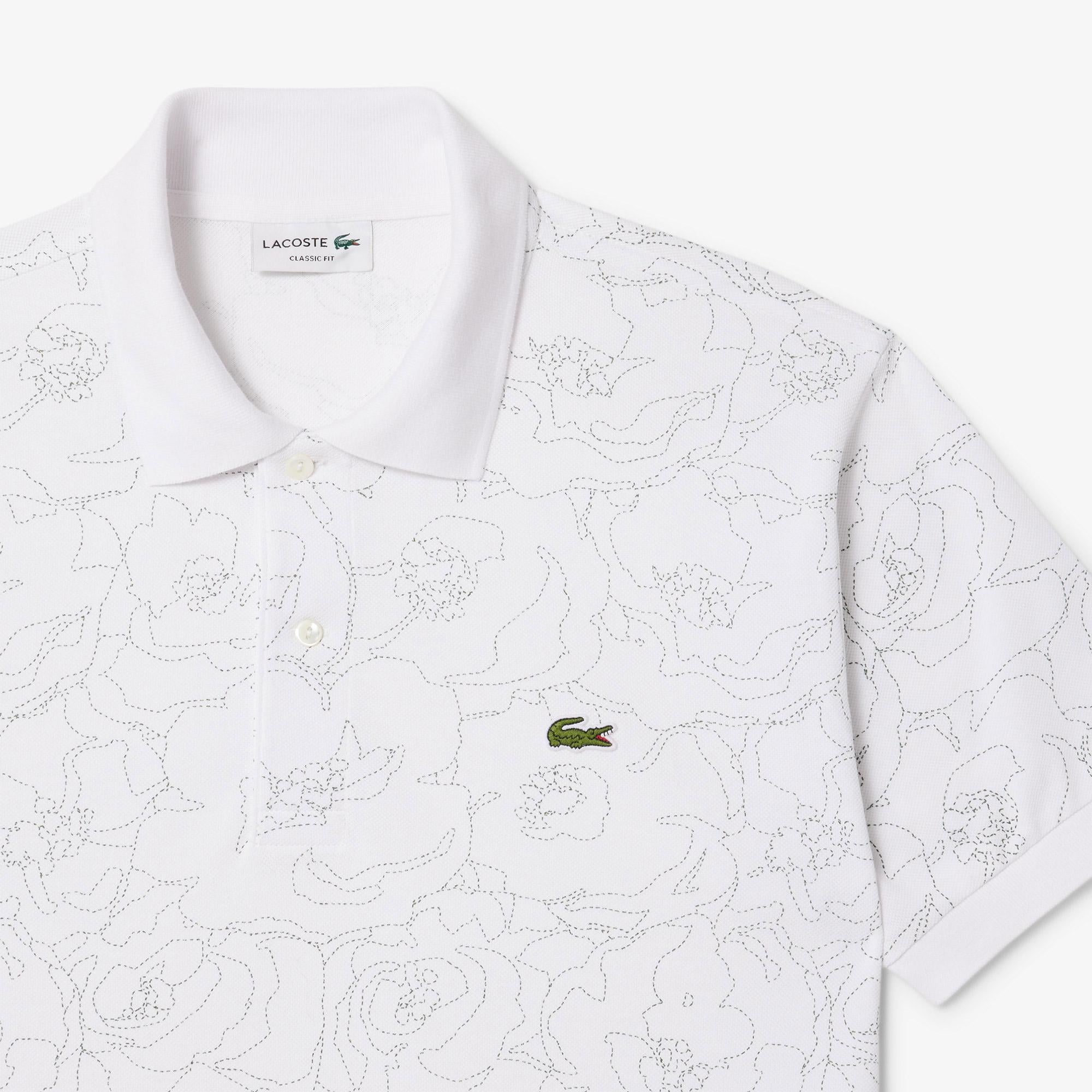 Erkek Classic Fit Desenli Beyaz Polo