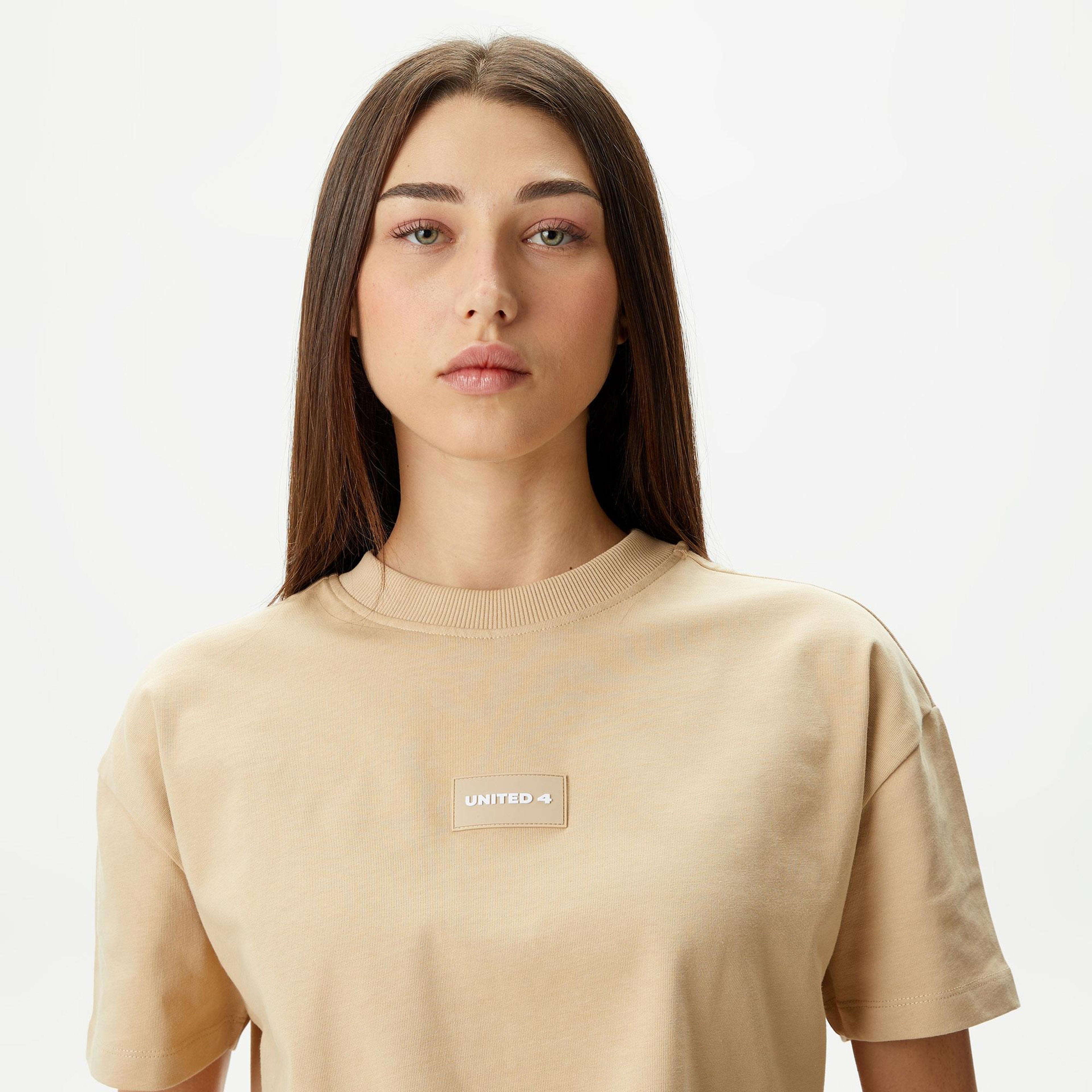UNITED4 Kadın Krem Crop T-Shirt