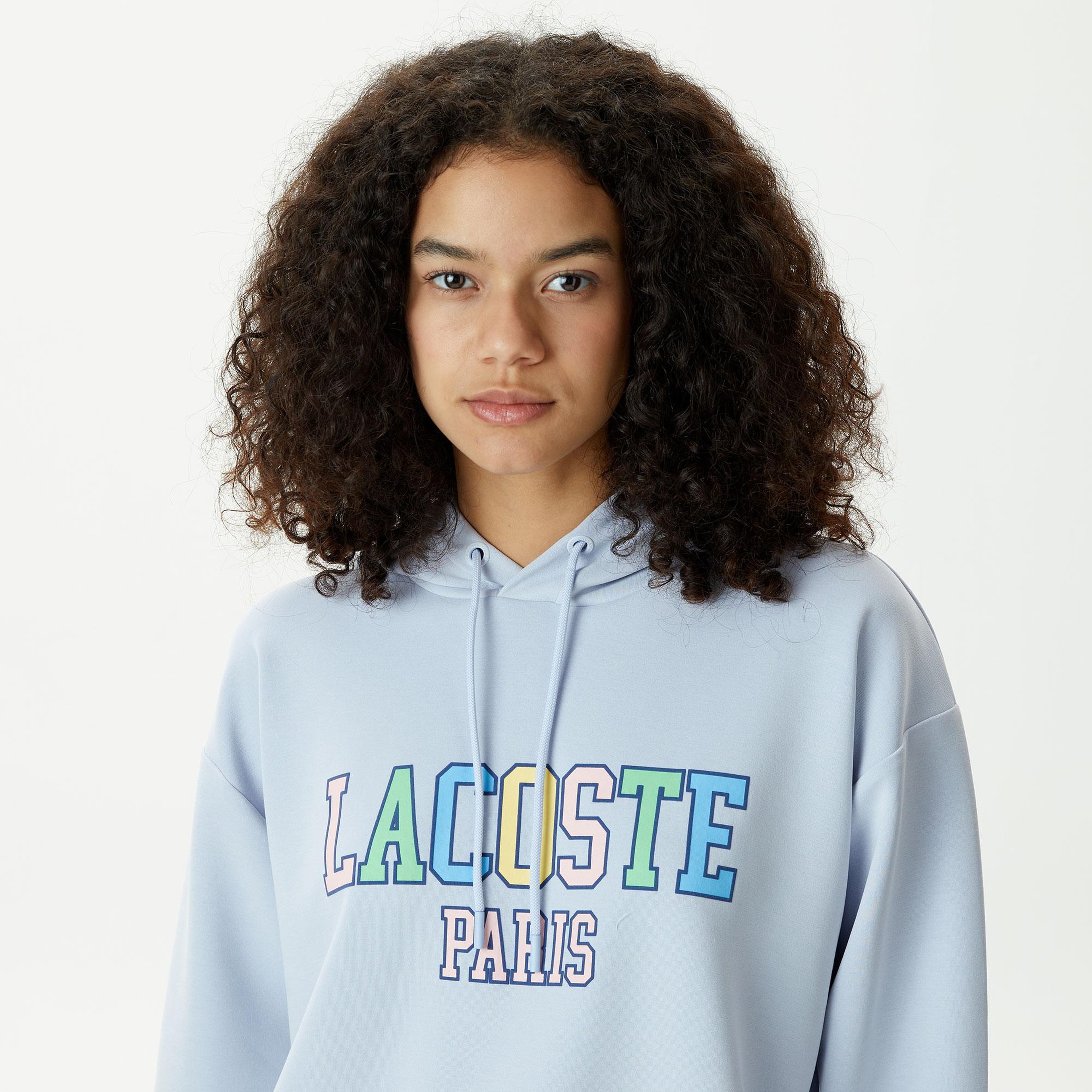 Kadın Relaxed Fit Kapüşonlu Baskılı Mavi Modal Karışımlı Sweatshirt