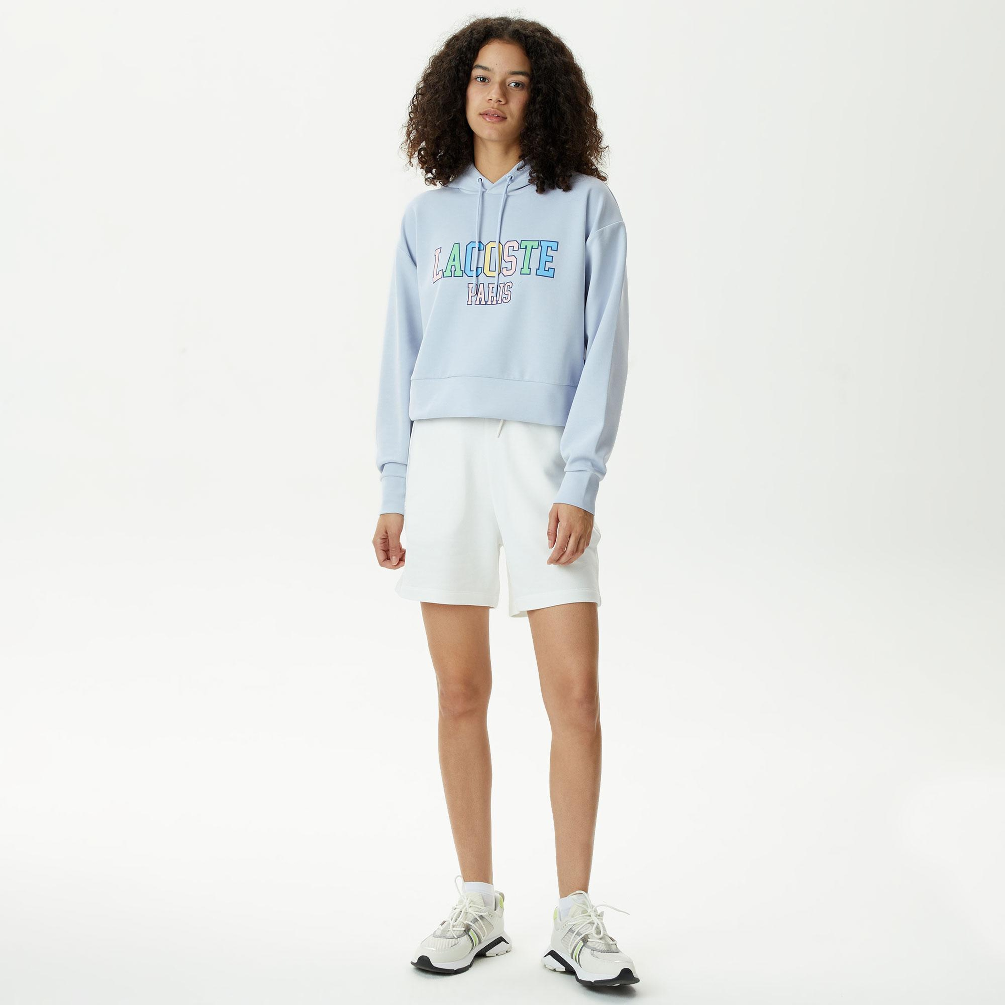 Kadın Relaxed Fit Kapüşonlu Baskılı Mavi Modal Karışımlı Sweatshirt