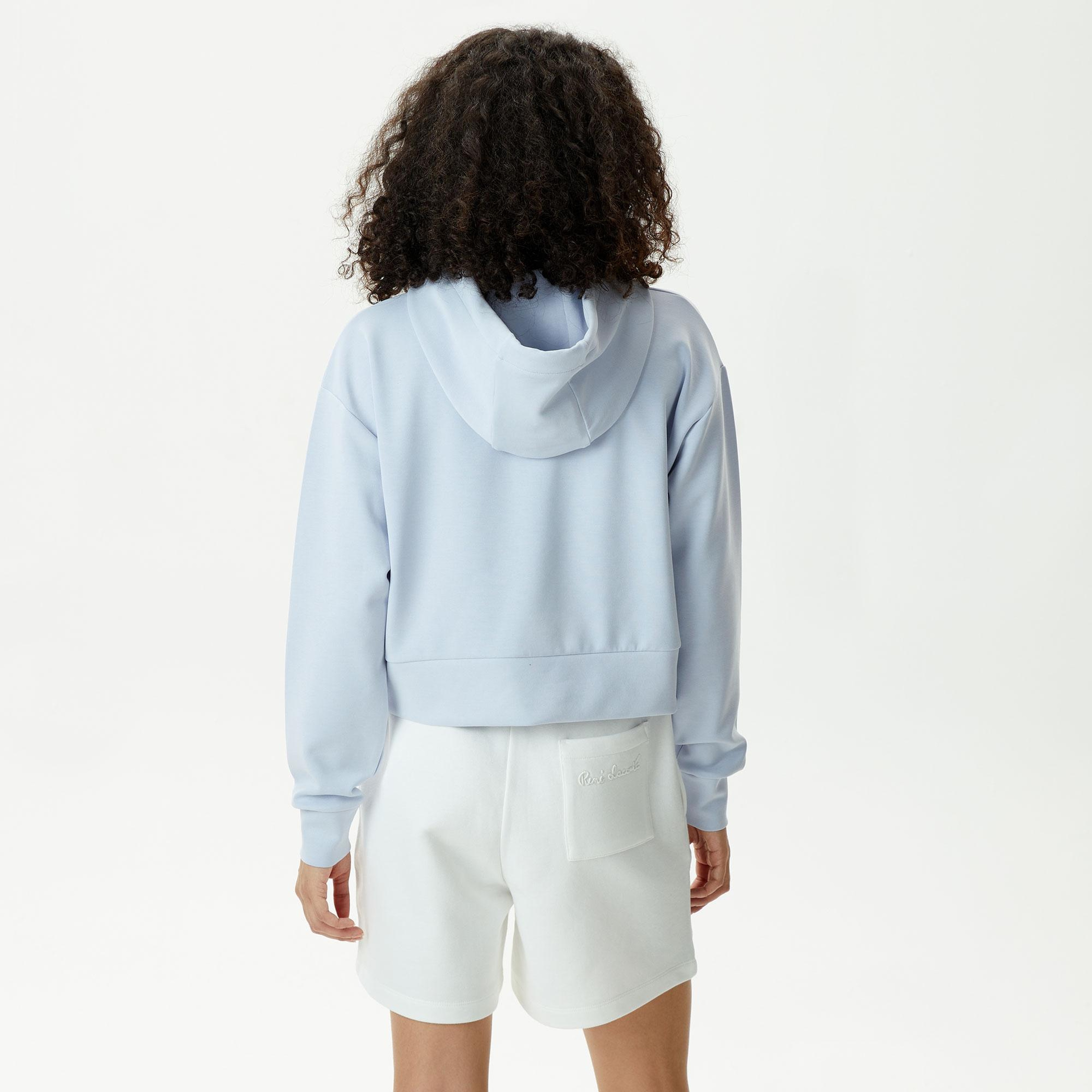 Kadın Relaxed Fit Kapüşonlu Baskılı Mavi Modal Karışımlı Sweatshirt