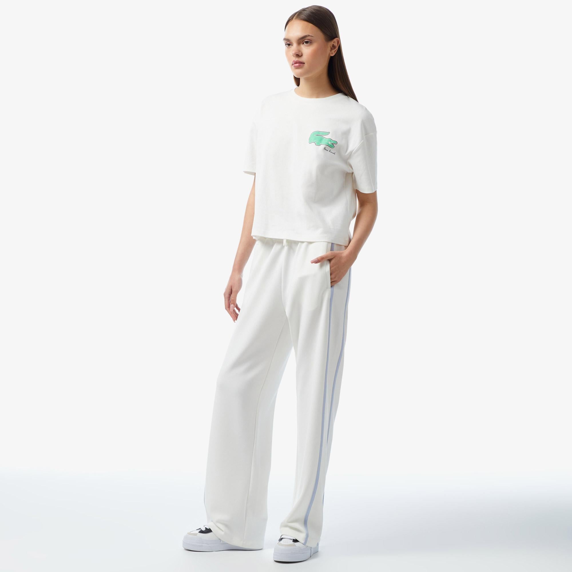 Kadın Flare Fit Beyaz Modal Karışımlı Eşofman Altı