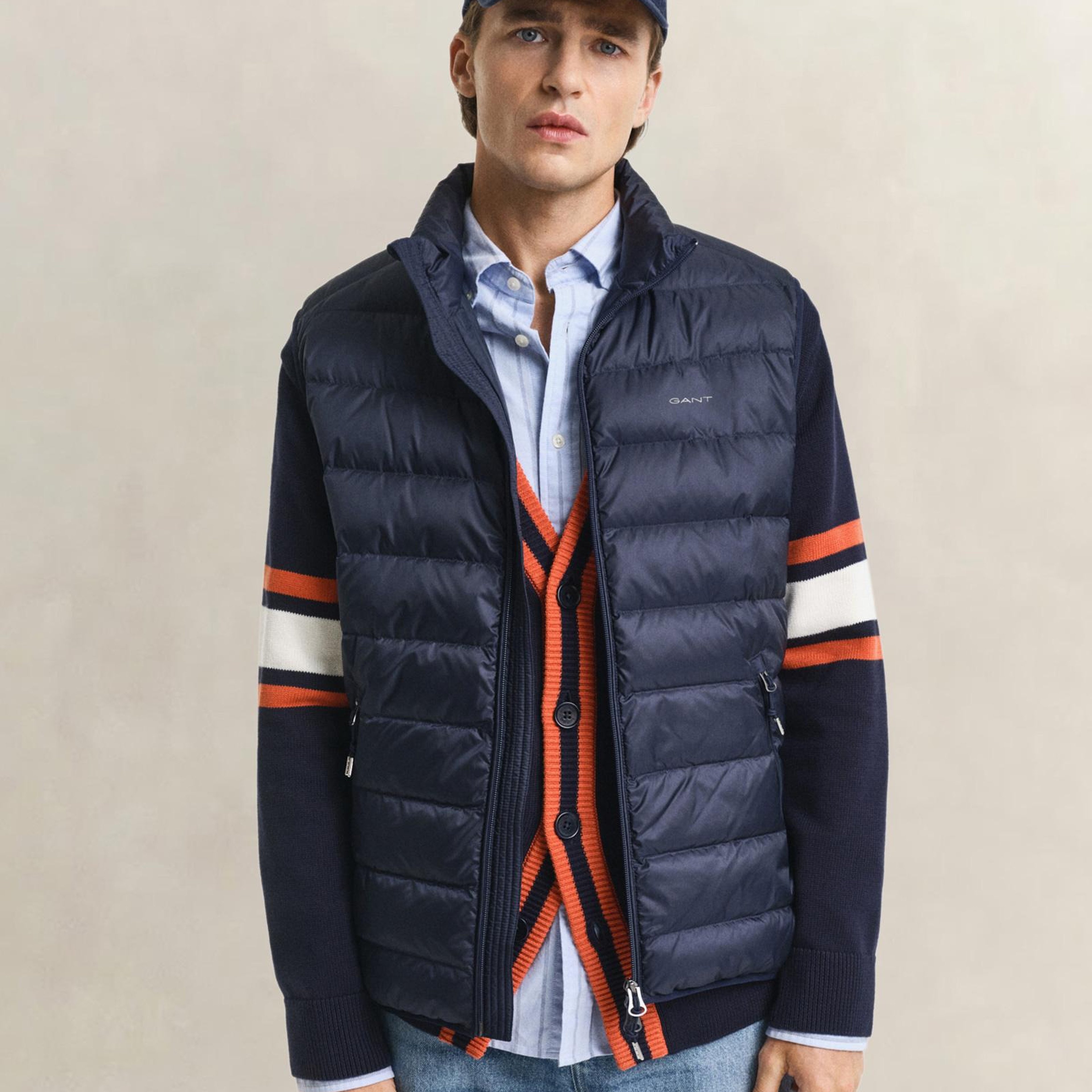 GANT Erkek Lacivert Regular Fit Dik Yaka Kaz Tüyü Yelek