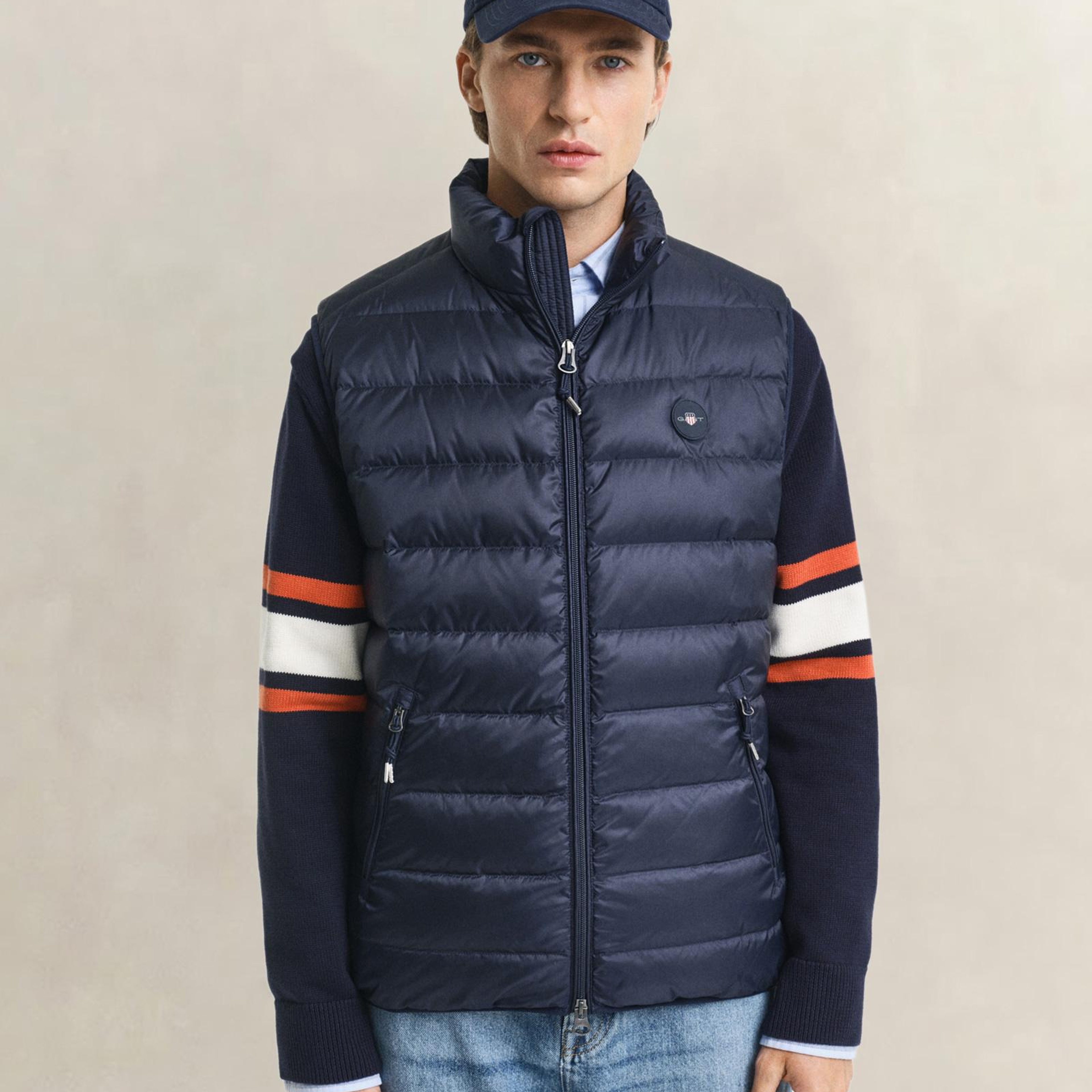 GANT Erkek Lacivert Regular Fit Dik Yaka Kaz Tüyü Yelek