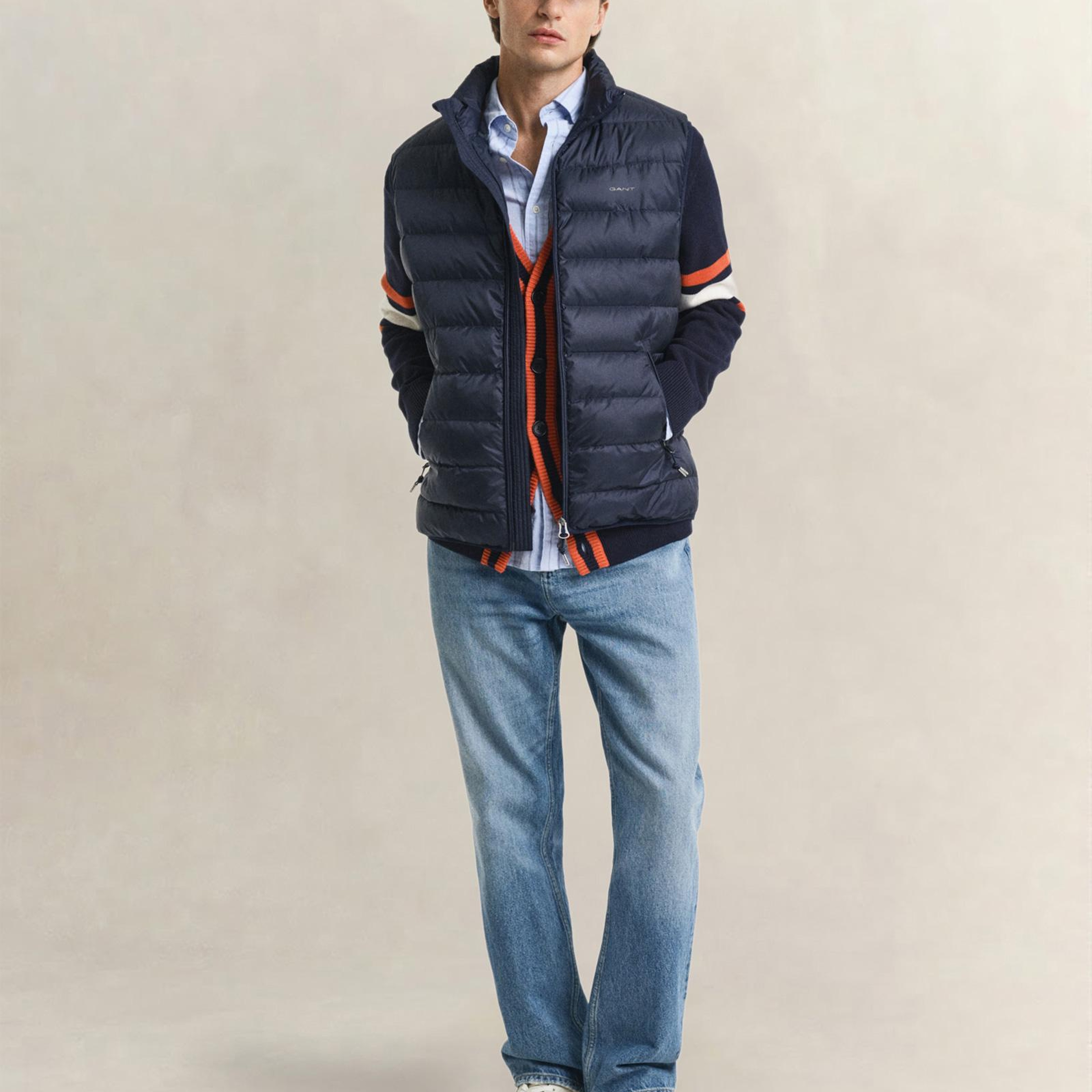 GANT Erkek Lacivert Regular Fit Dik Yaka Kaz Tüyü Yelek