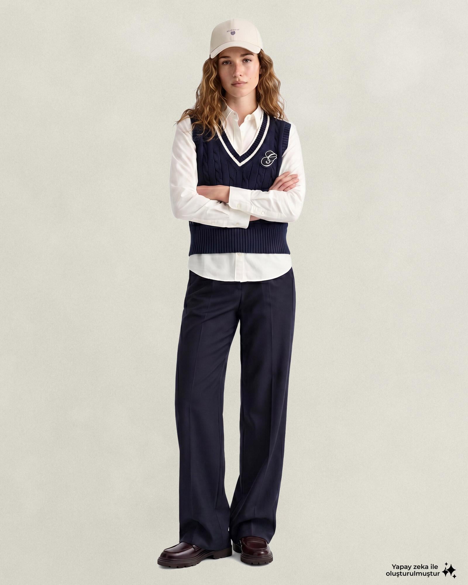 GANT Kadın Lacivert Relaxed Fit Yün Pantolon
