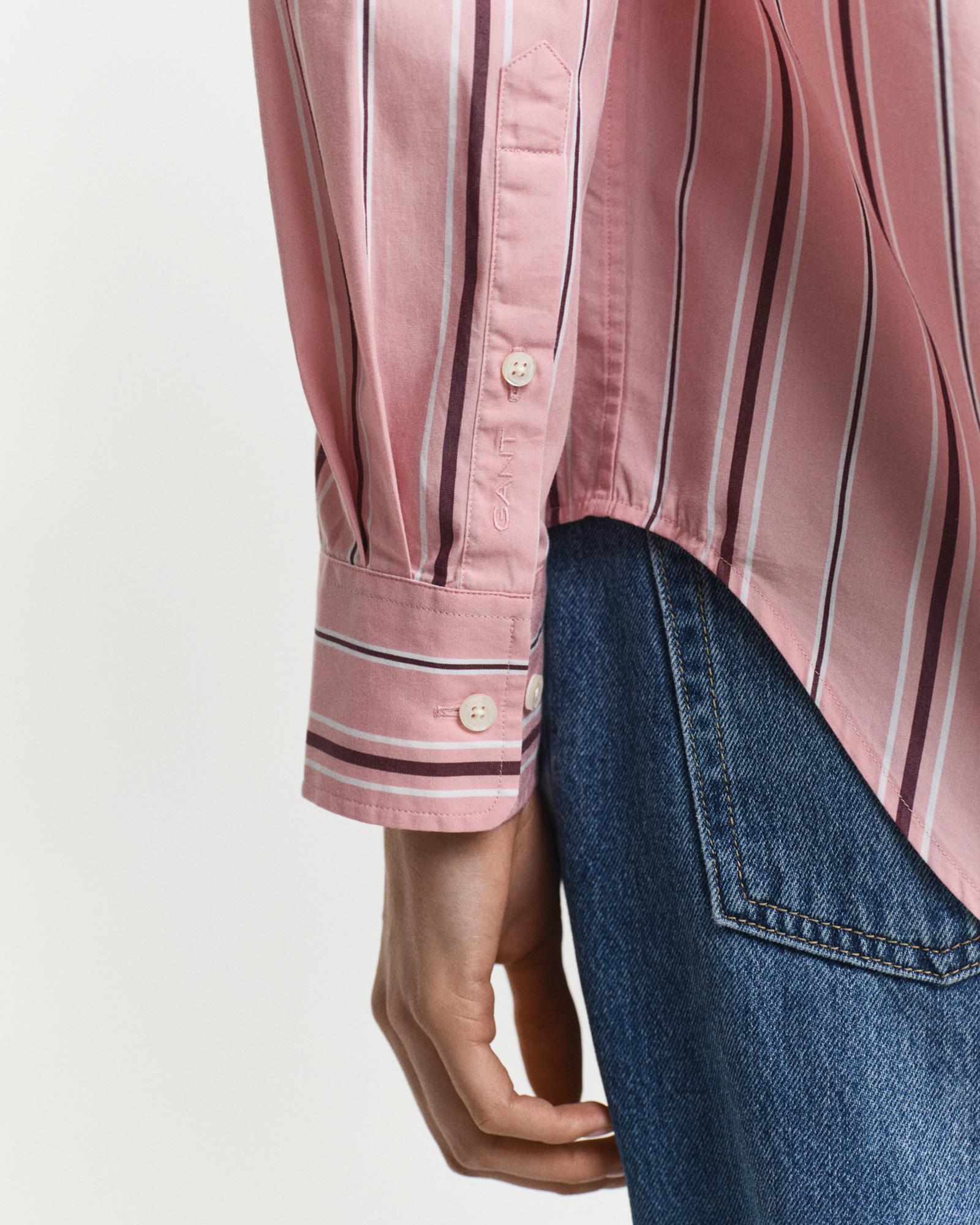 GANT Kadın Pembe Relaxed Fit Klasik Yaka Çizgili Gömlek