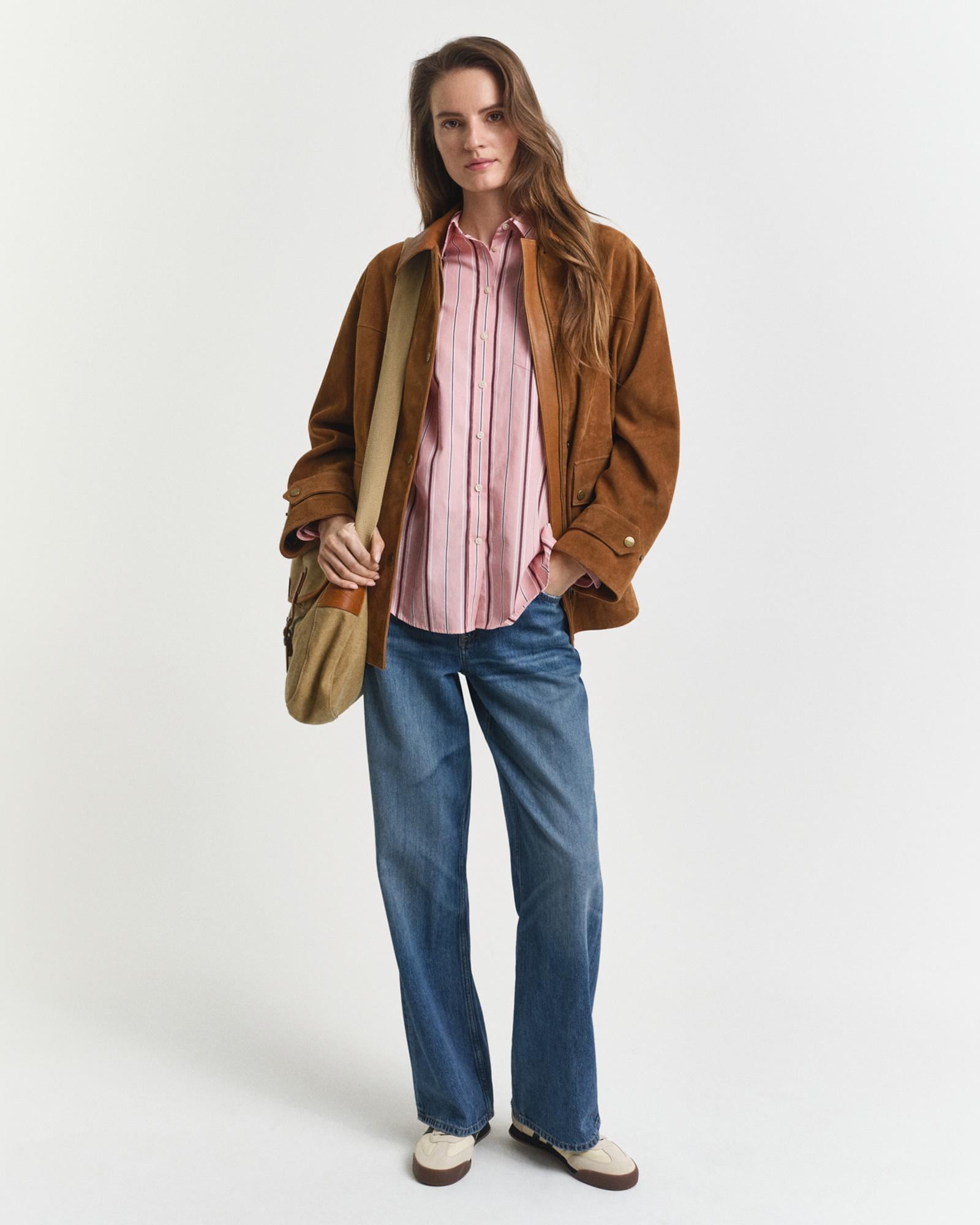 GANT Kadın Pembe Relaxed Fit Klasik Yaka Çizgili Gömlek