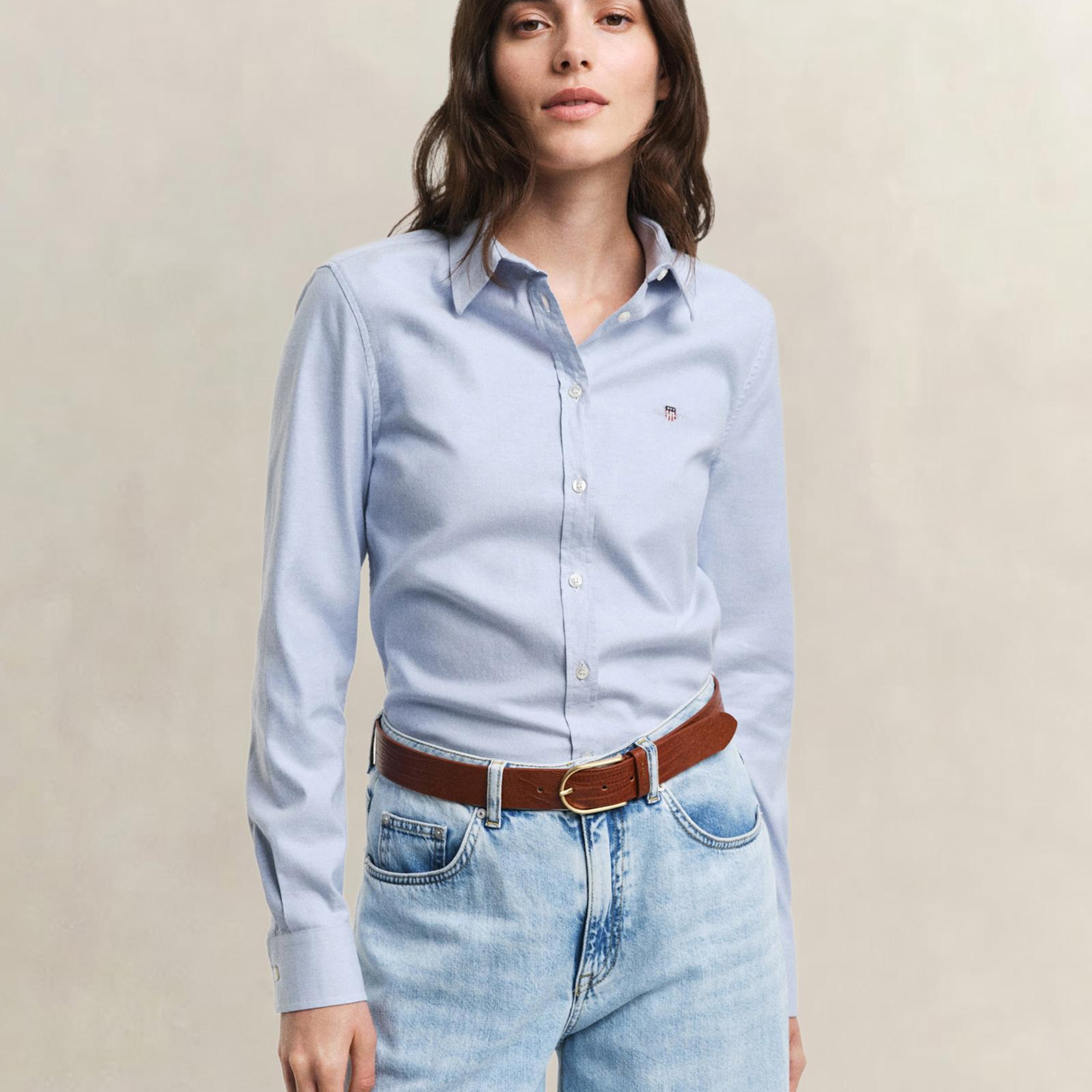 GANT Kadın Mavi Slim Fit Klasik Yaka Oxford Gömlek