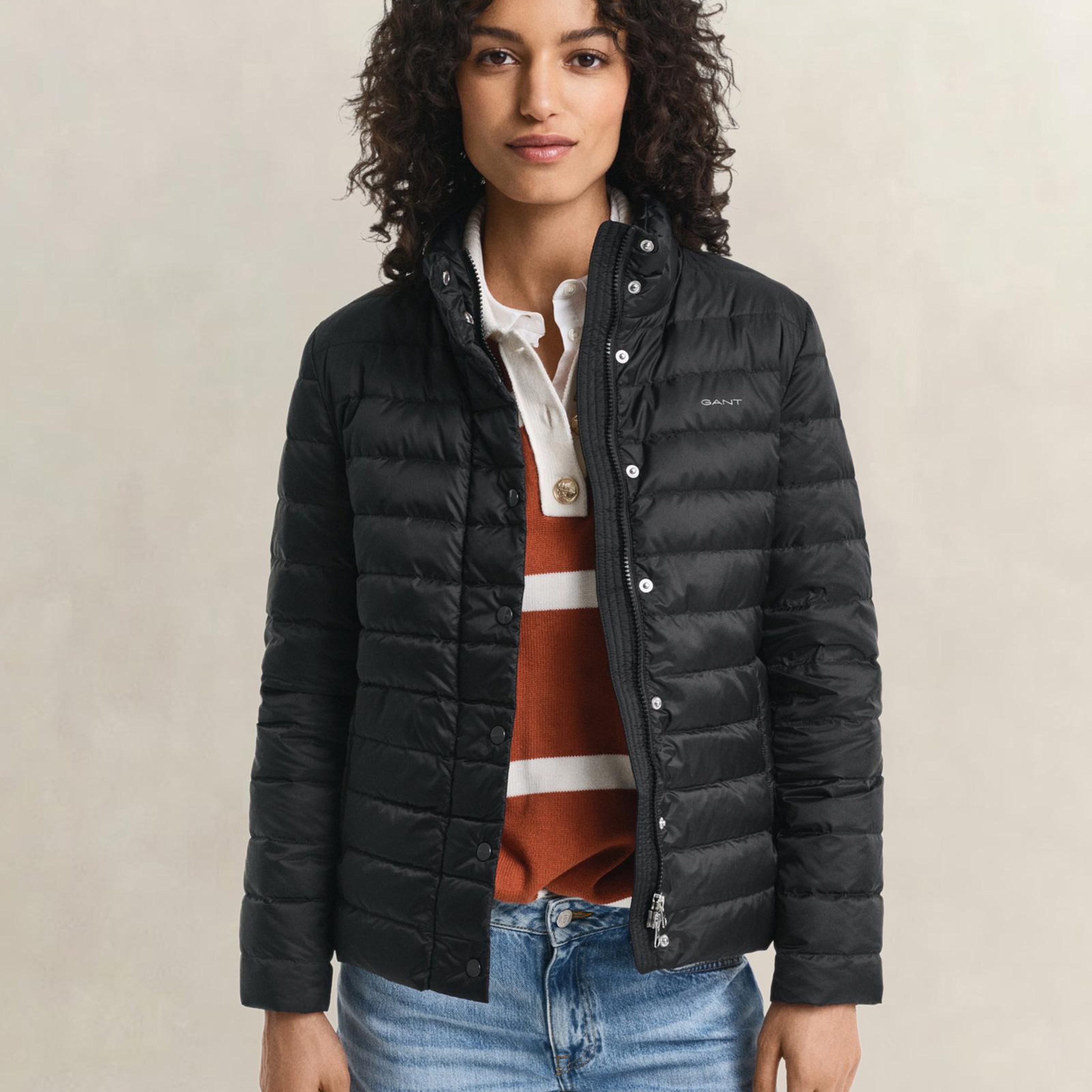 GANT Kadın Siyah Regular Fit Dik Yaka Kaz Tüyü Mont