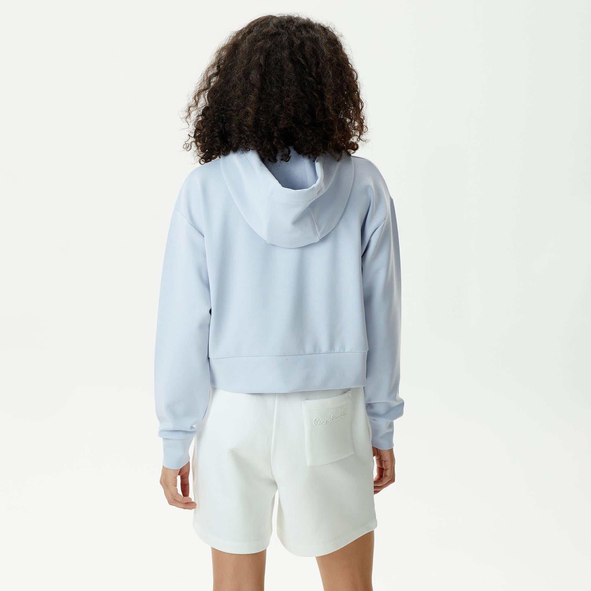 Kadın Relaxed Fit Kapüşonlu Baskılı Mavi Modal Karışımlı Sweatshirt