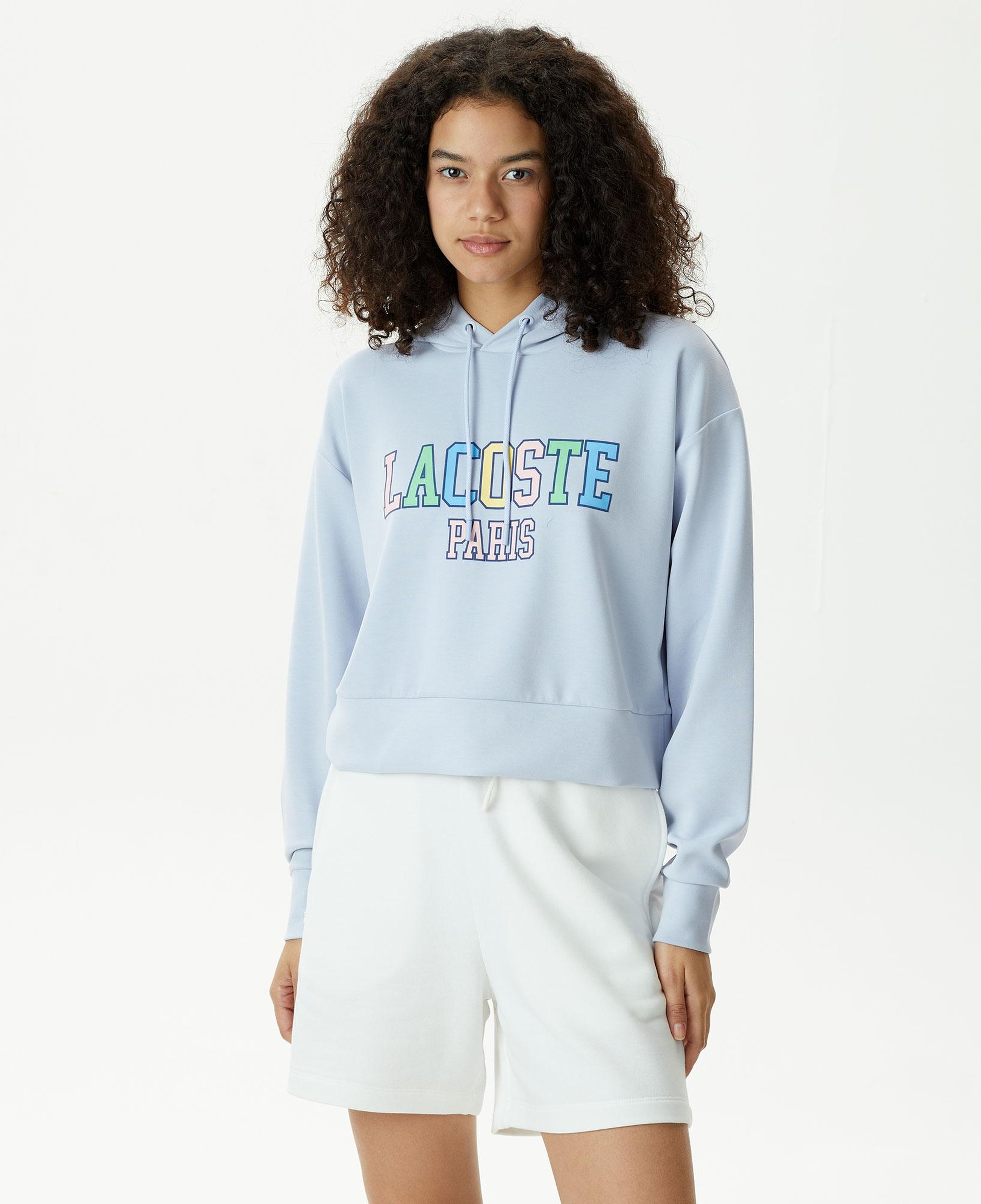 Kadın Relaxed Fit Kapüşonlu Baskılı Mavi Modal Karışımlı Sweatshirt