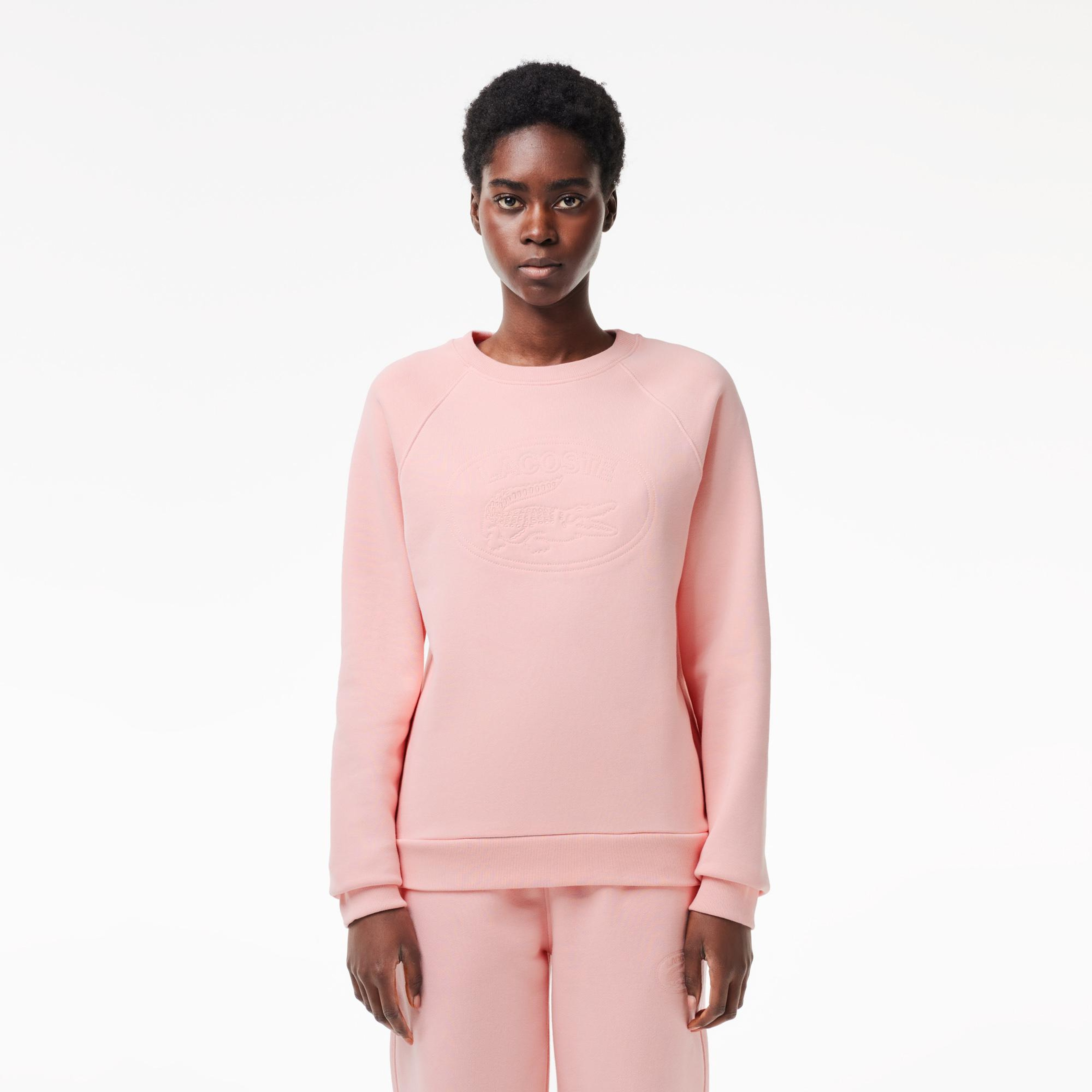 Kadın Bisiklet Yaka Baskılı Pembe Sweatshirt