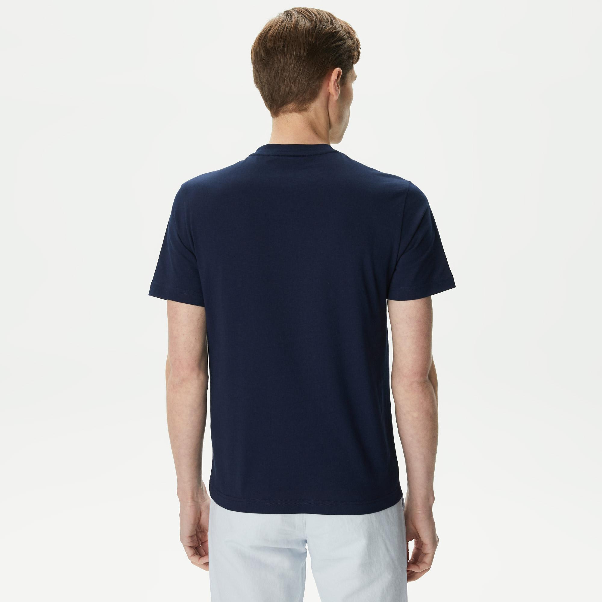 Erkek Regular Fit Bisiklet Yaka Baskılı Lacivert T-Shirt