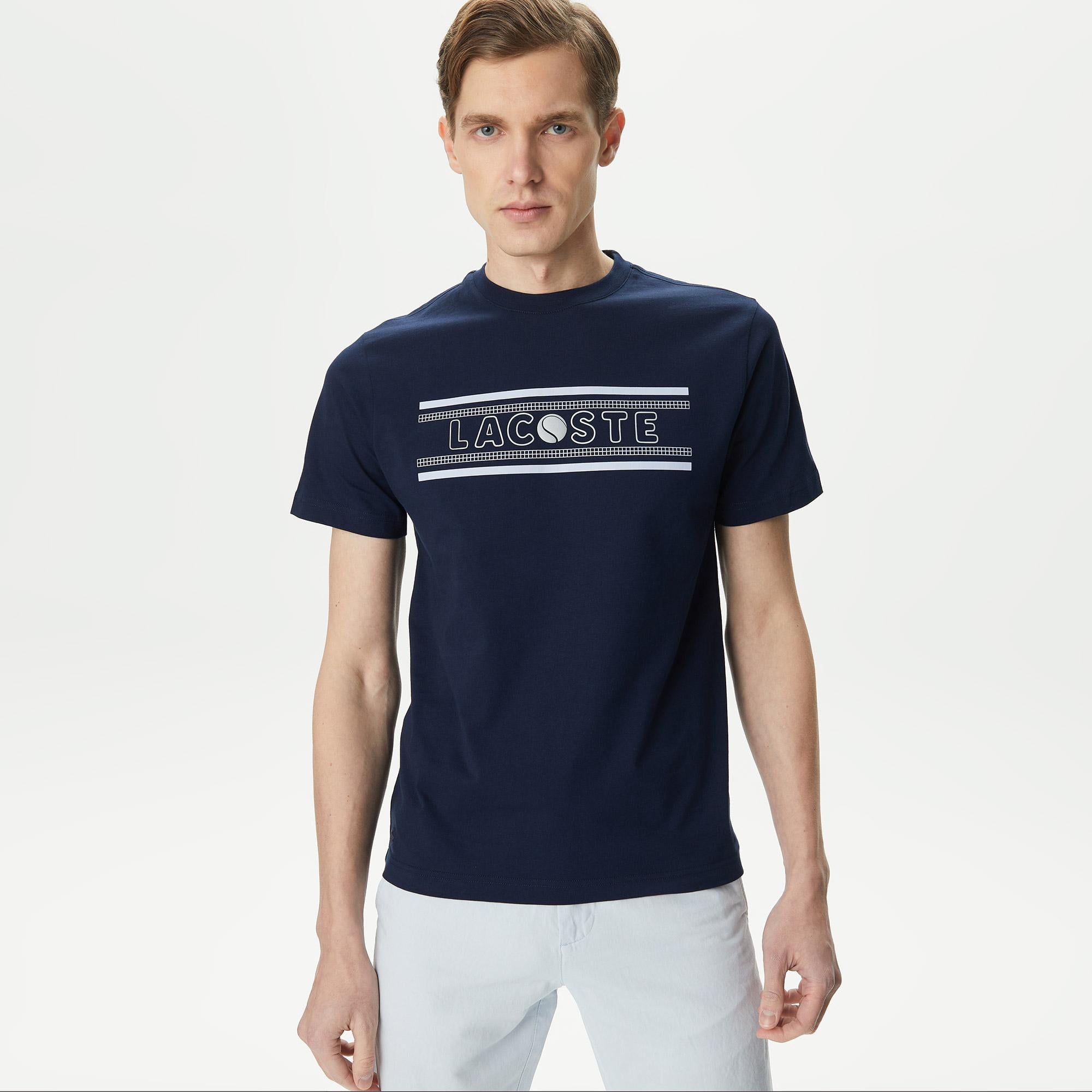 Erkek Regular Fit Bisiklet Yaka Baskılı Lacivert T-Shirt