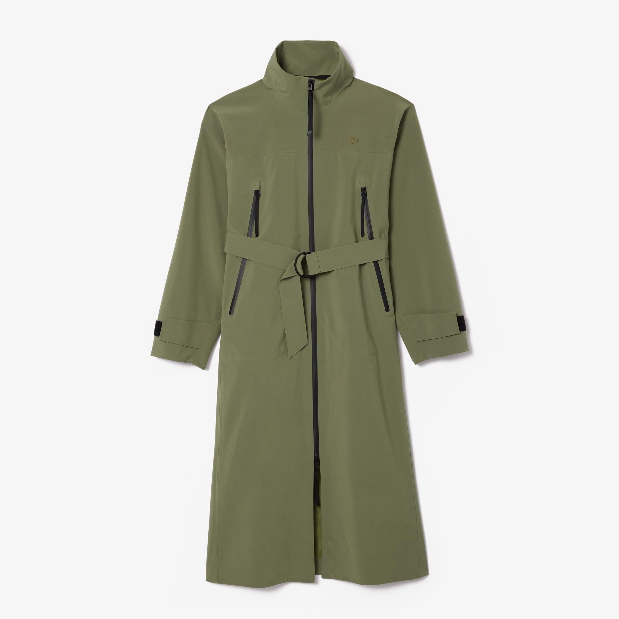 Kadın Oversize Fit Kapüşonlu Haki Trençkot