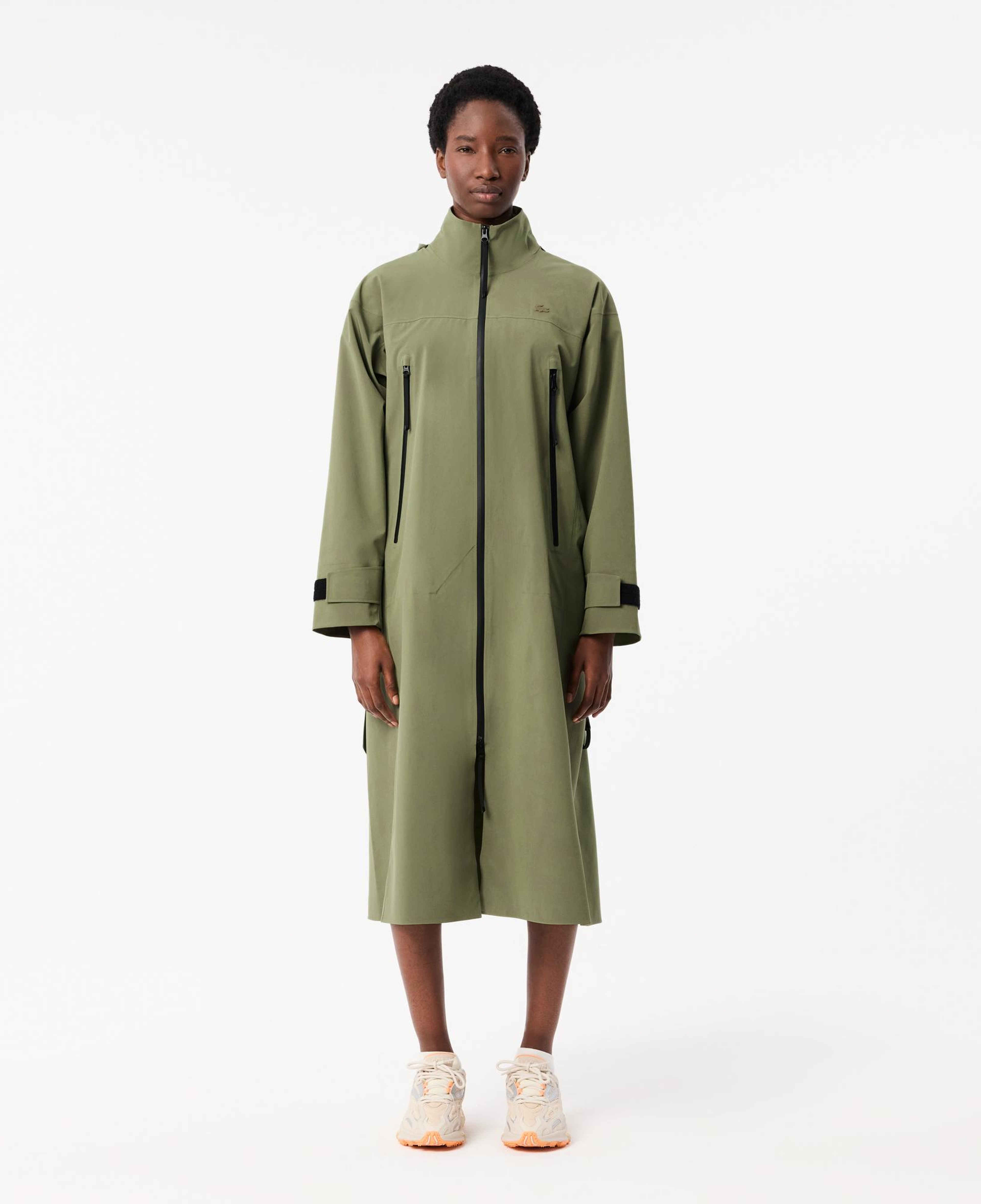 Kadın Oversize Fit Kapüşonlu Haki Trençkot