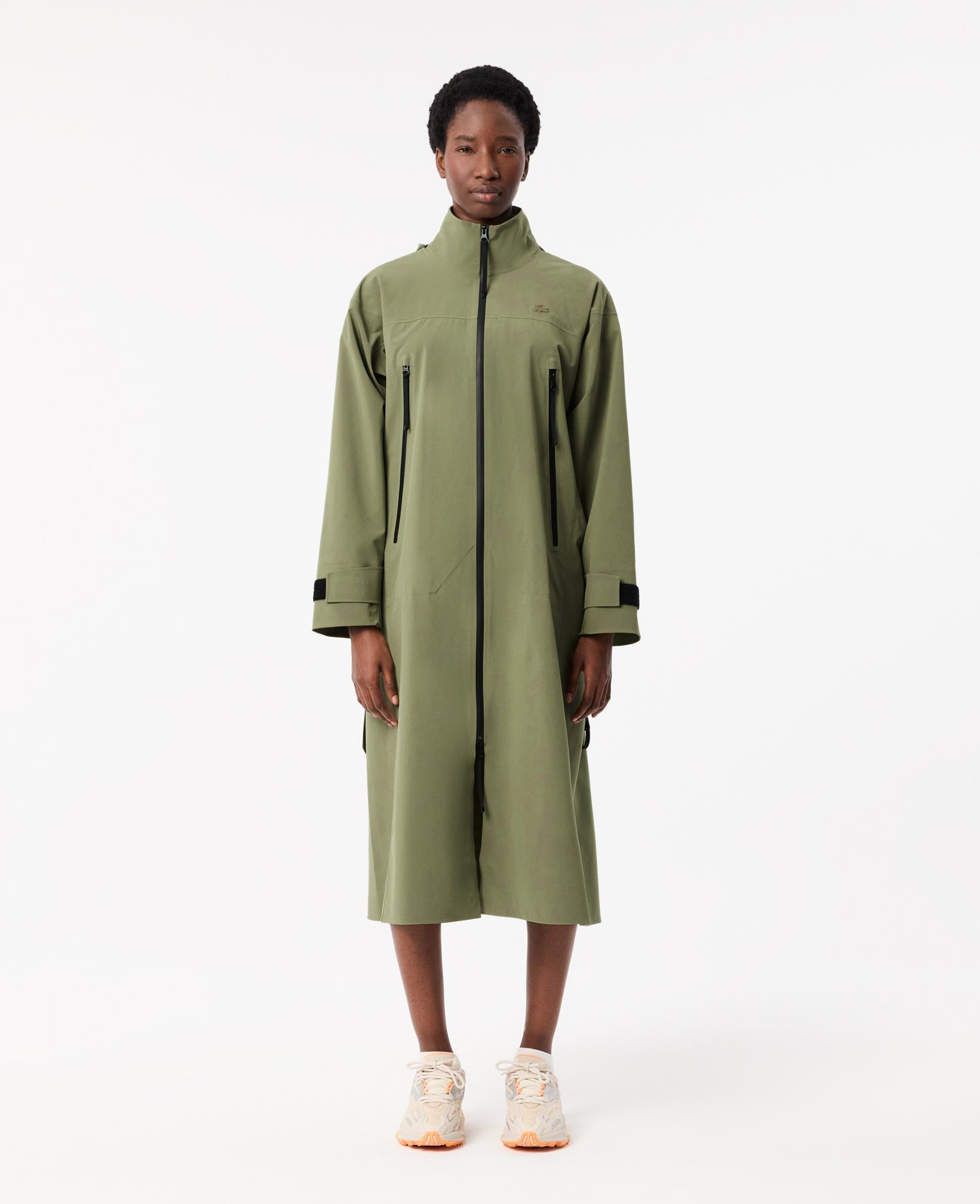 Kadın Oversize Fit Kapüşonlu Haki Trençkot