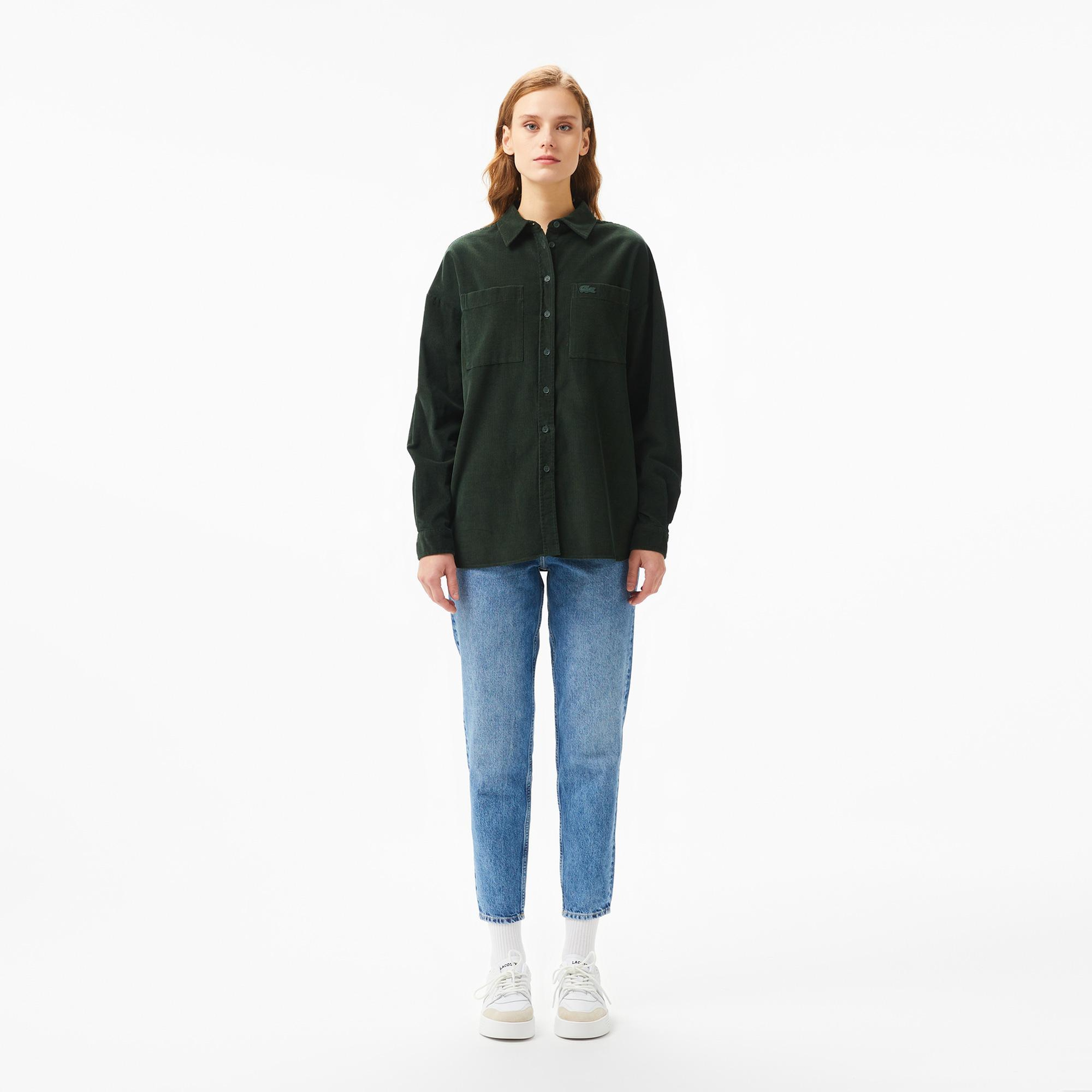 Kadın Relaxed Fit Koyu Yeşil Gömlek