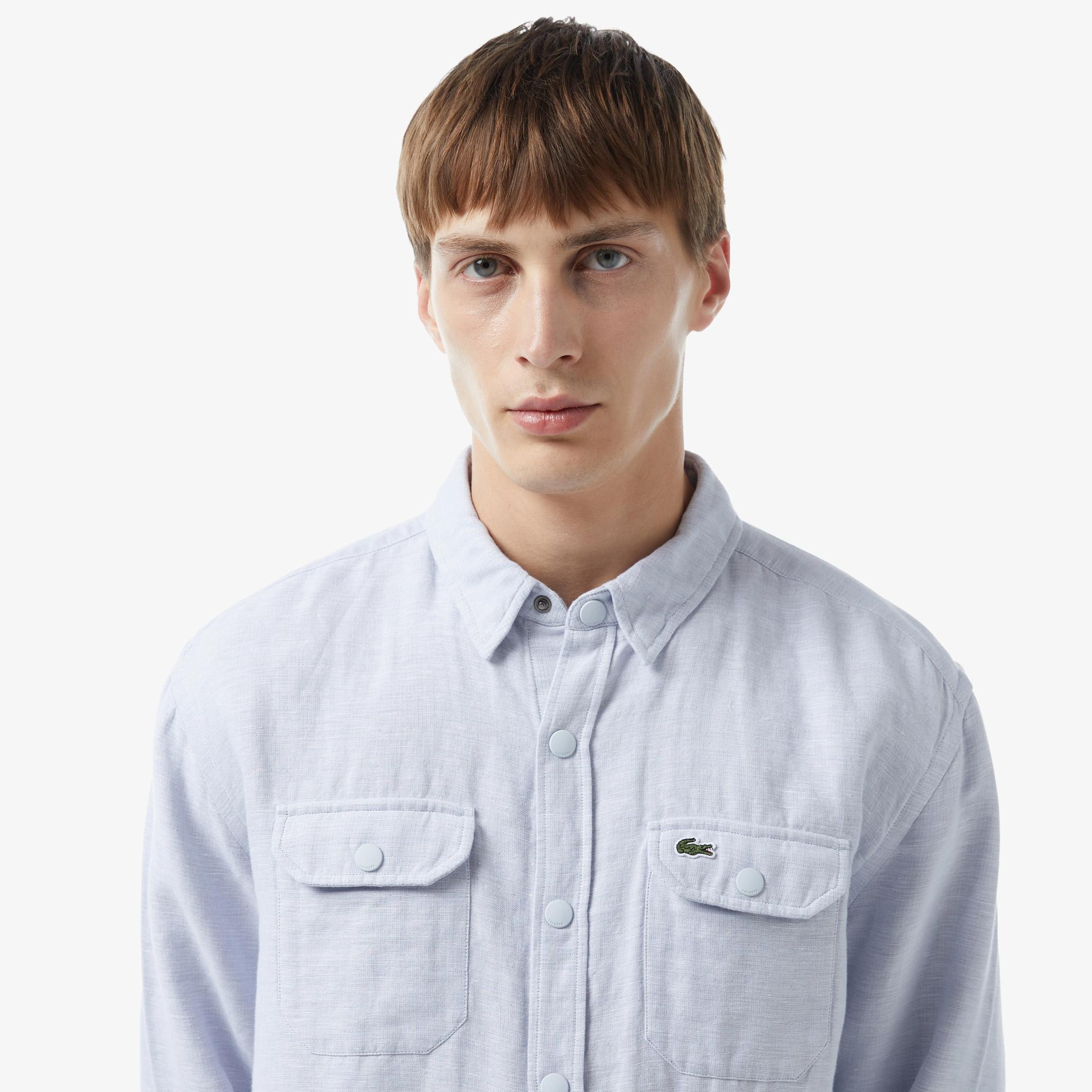 Lacoste Erkek Relaxed Fit Mavi Keten Karışımlı Gömlek