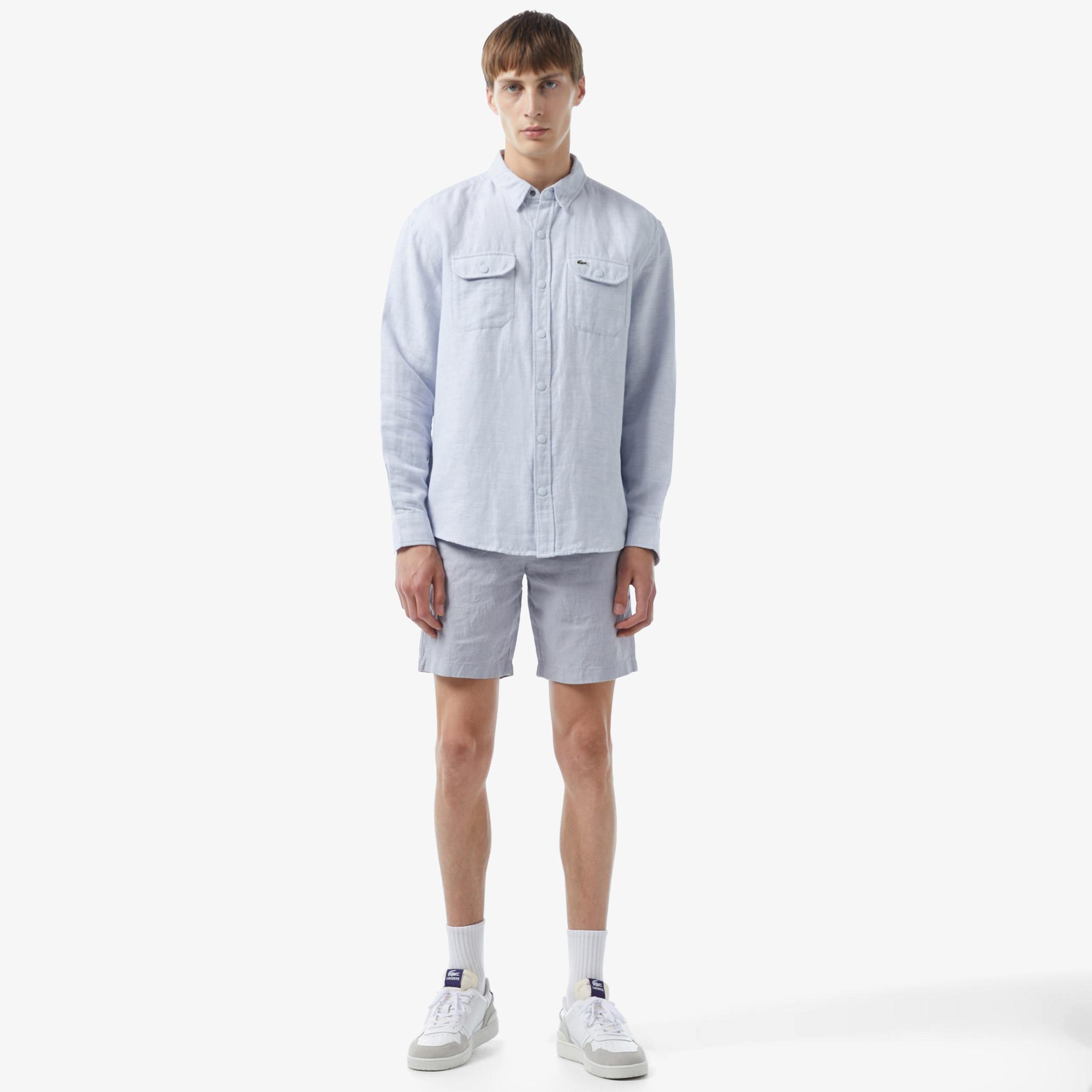 Lacoste Erkek Relaxed Fit Mavi Keten Karışımlı Gömlek