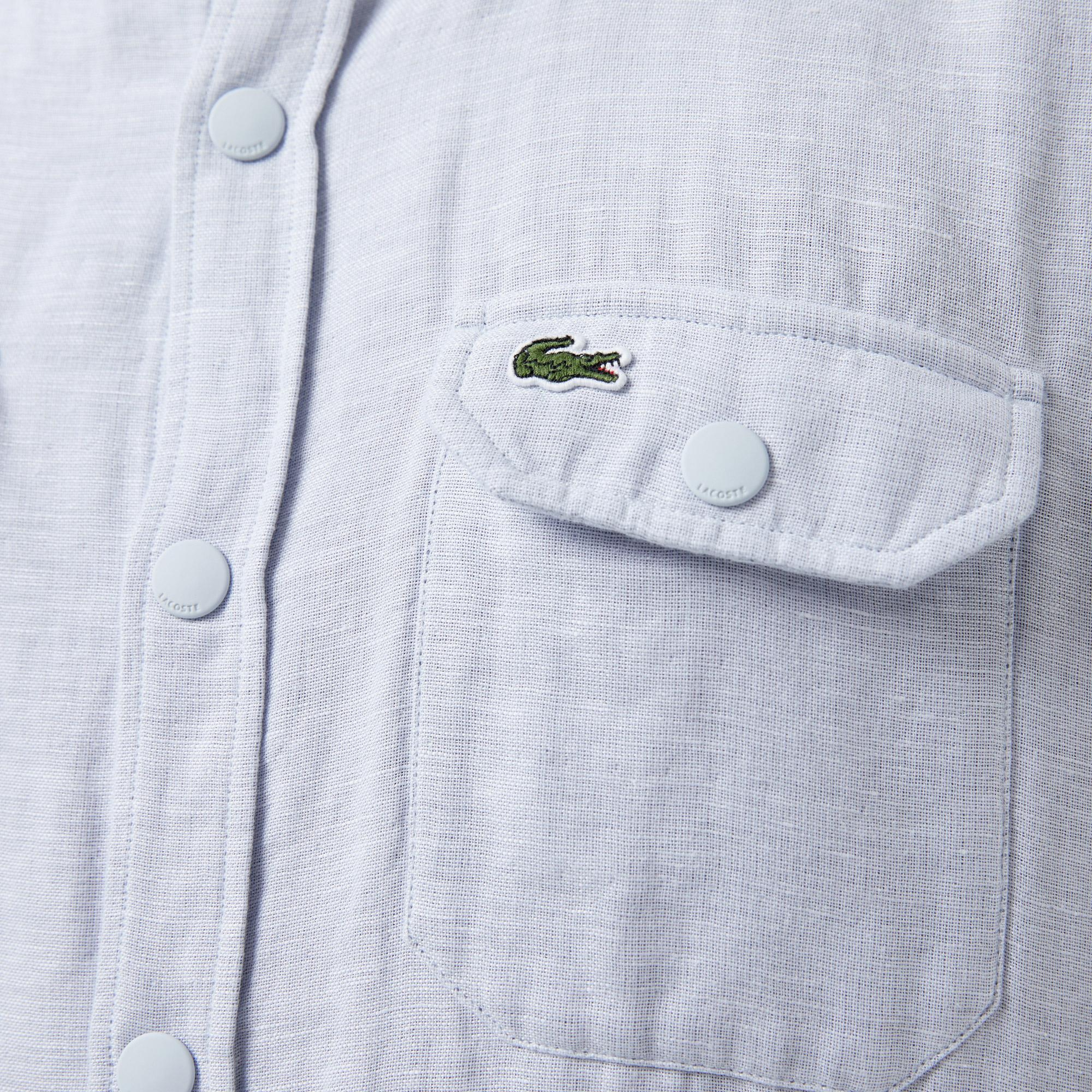 Lacoste Erkek Relaxed Fit Mavi Keten Karışımlı Gömlek