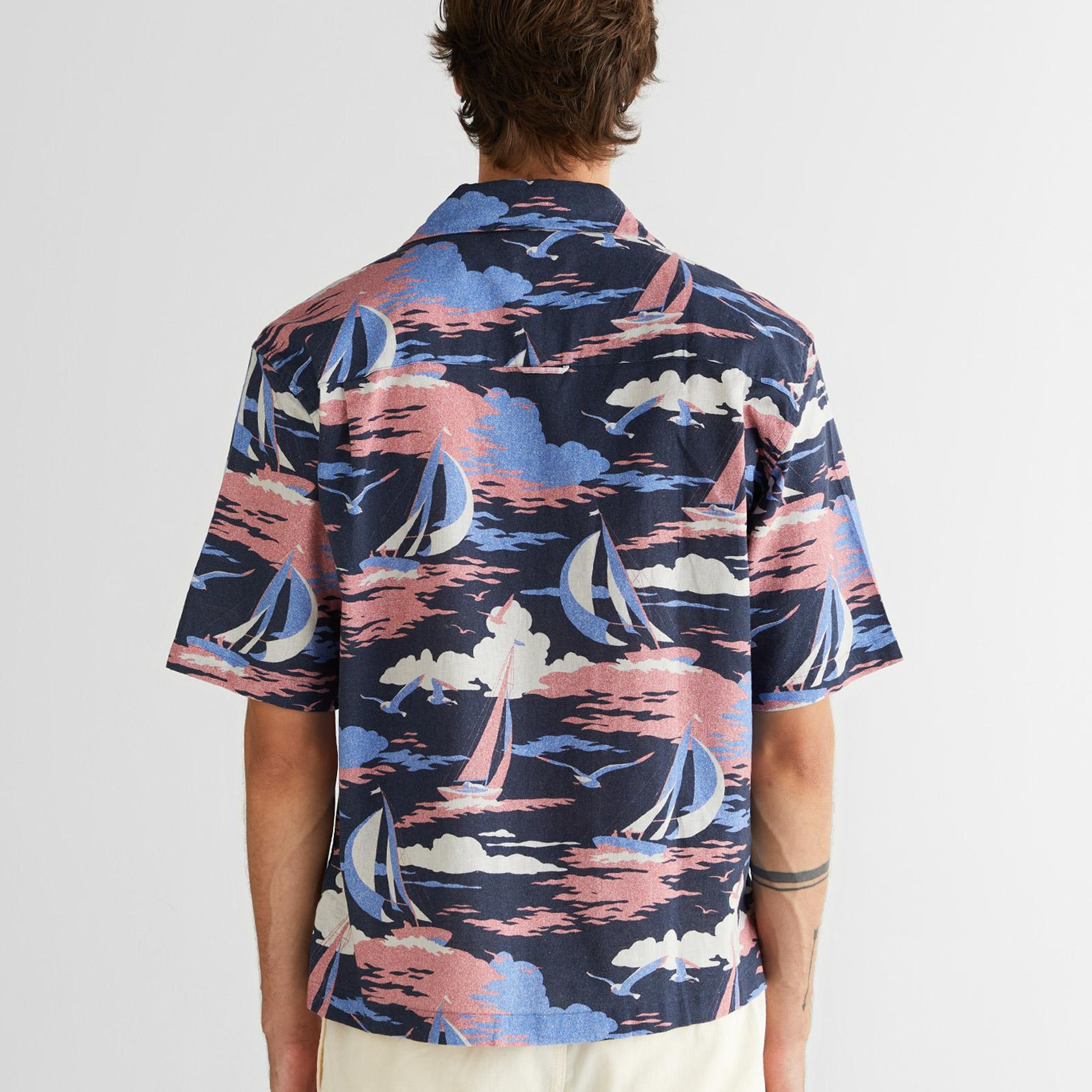 GANT Erkek Lacivert Relaxed Fit Klasik Yaka Desenli Gömlek