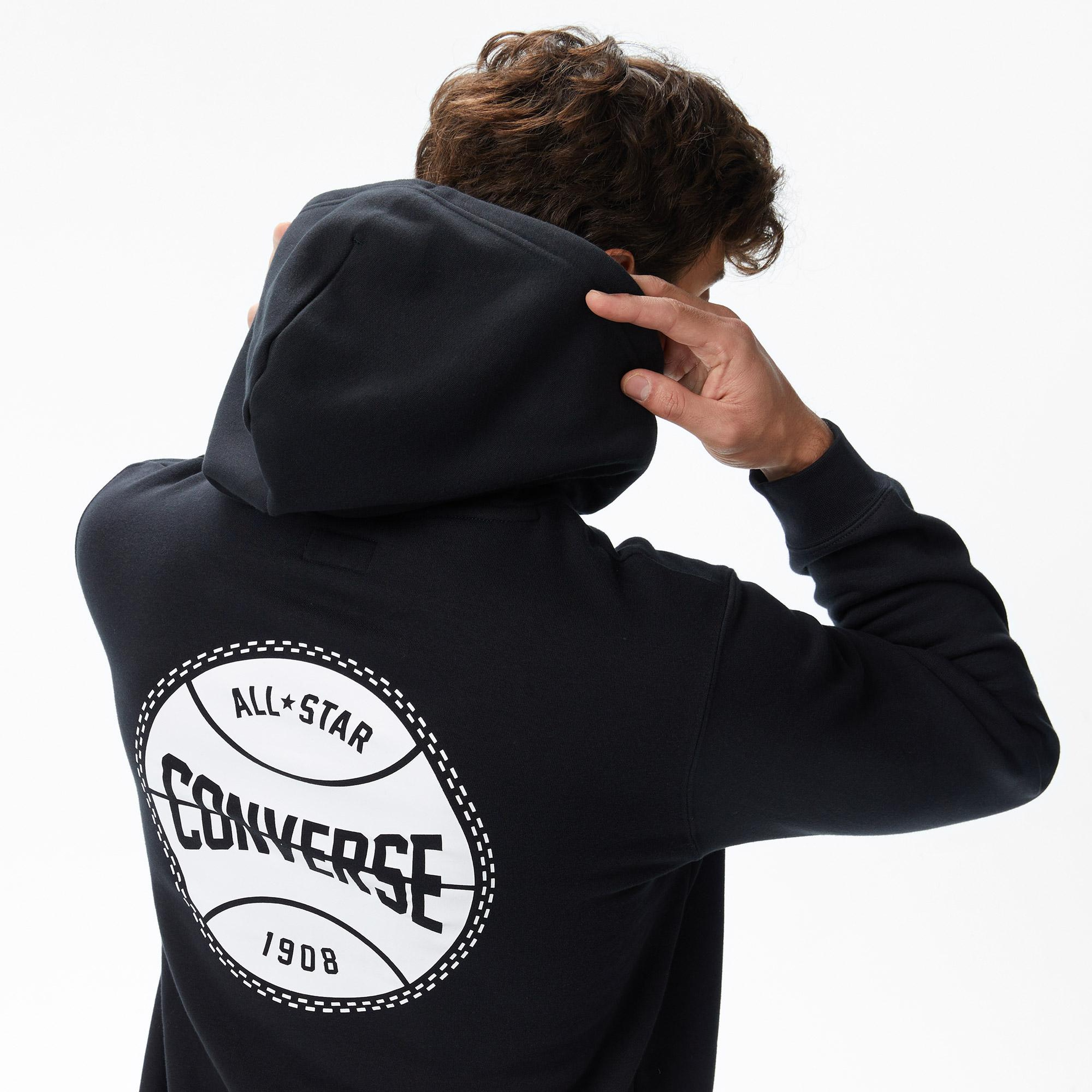 Converse Classic Erkek Grafik Baskılı Siyah Hoodie