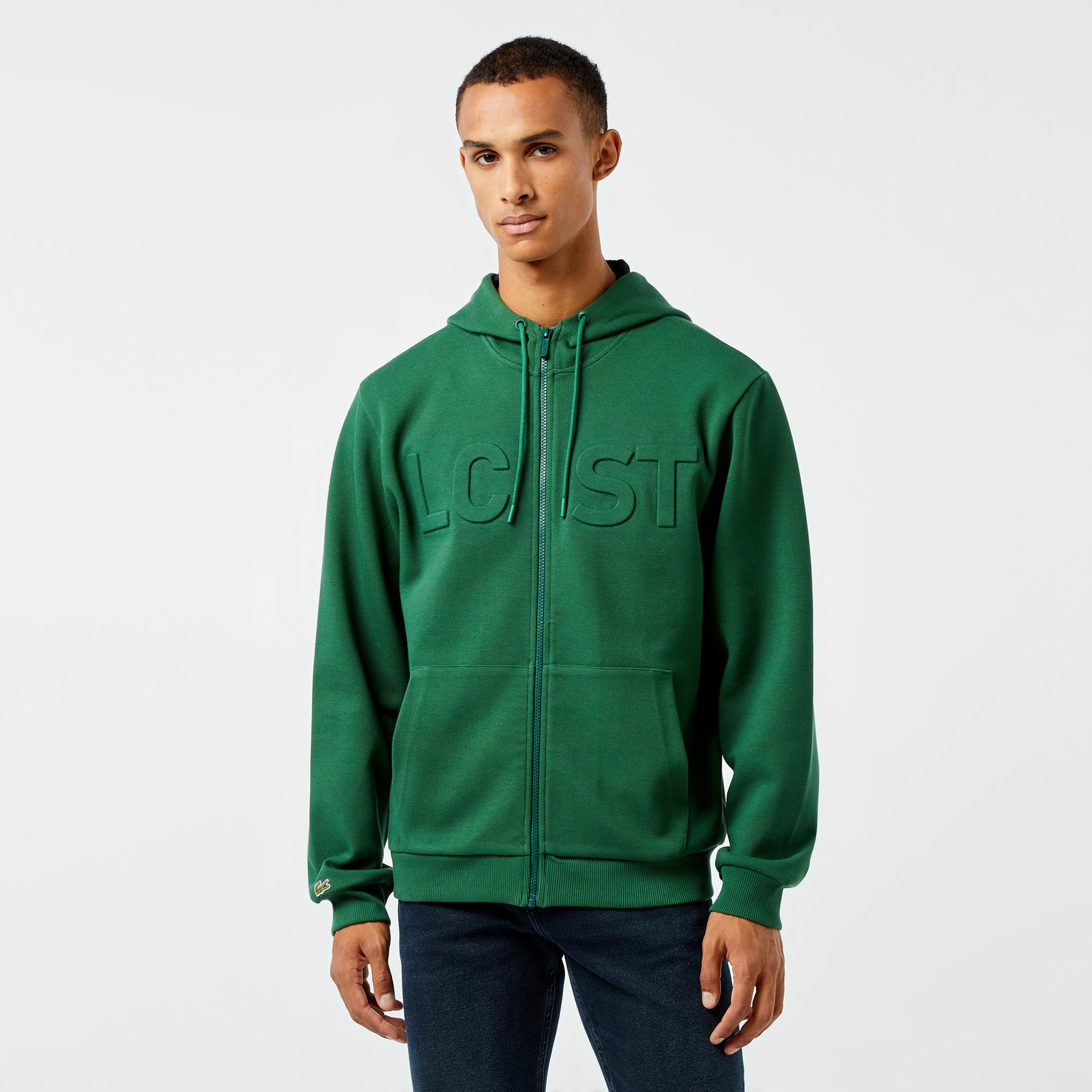 Erkek Relaxed Fit Kapüşonlu Baskılı Yeşil Sweatshirt