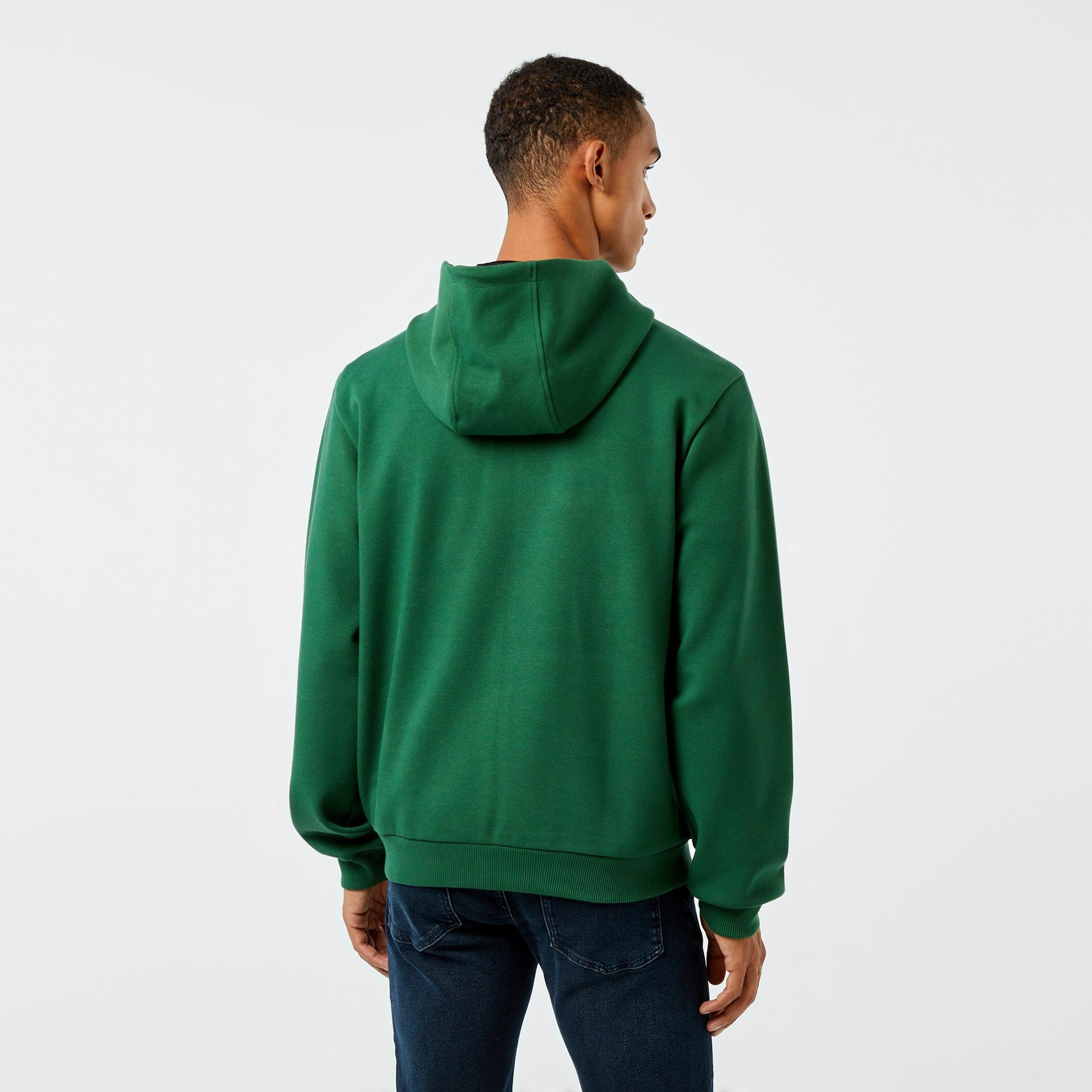 Erkek Relaxed Fit Kapüşonlu Baskılı Yeşil Sweatshirt