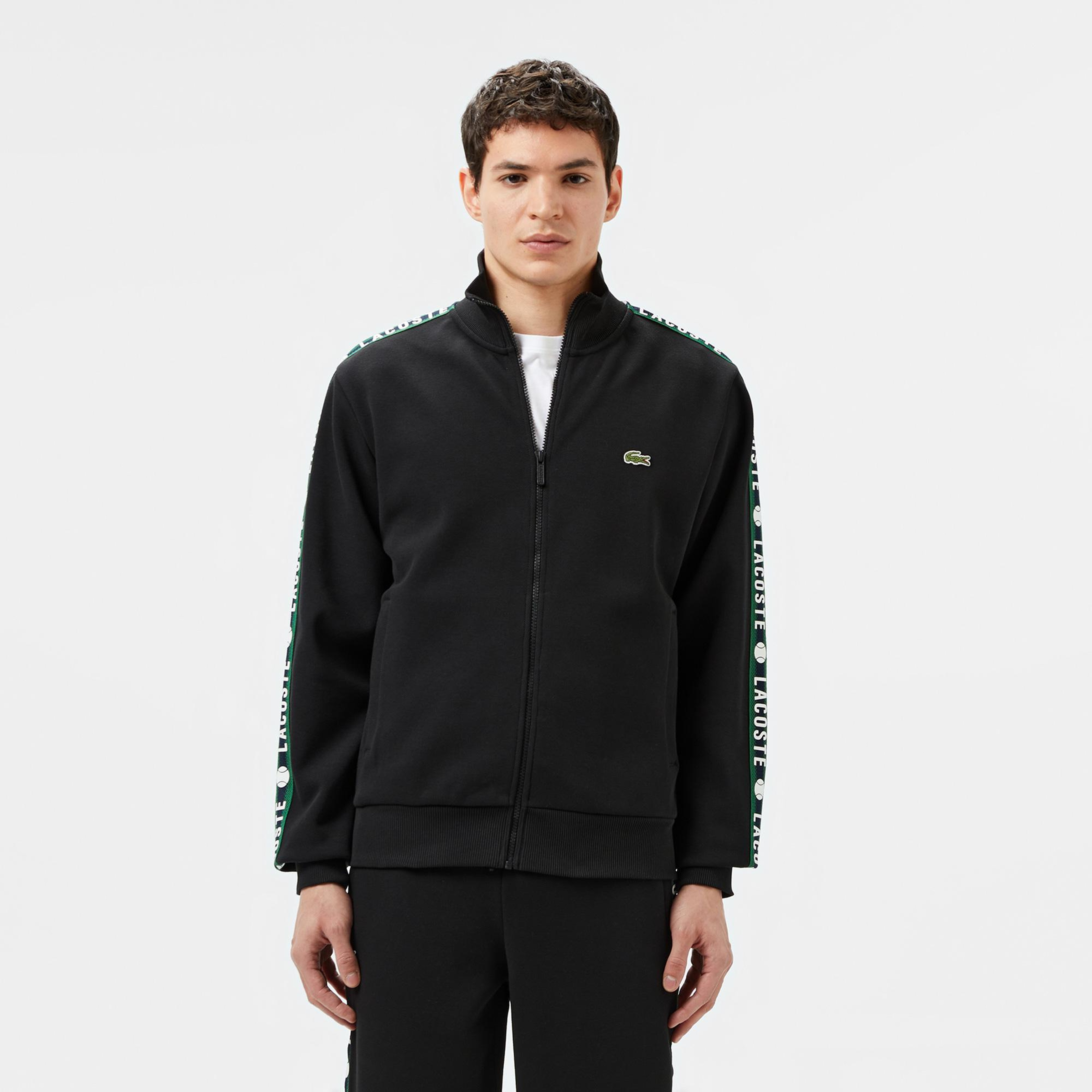 Erkek Fermuarlı Baskılı Siyah Sweatshirt