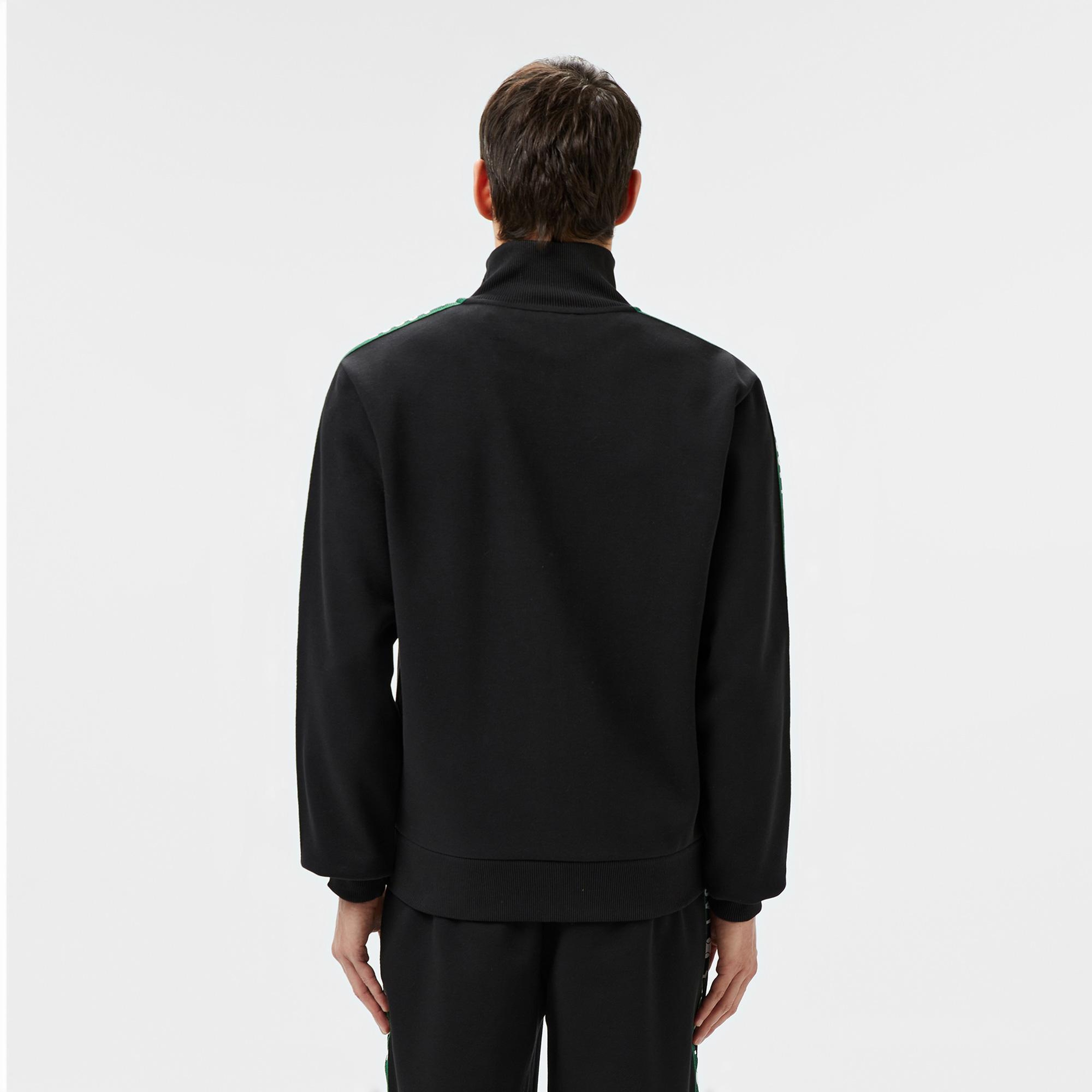 Erkek Fermuarlı Baskılı Siyah Sweatshirt