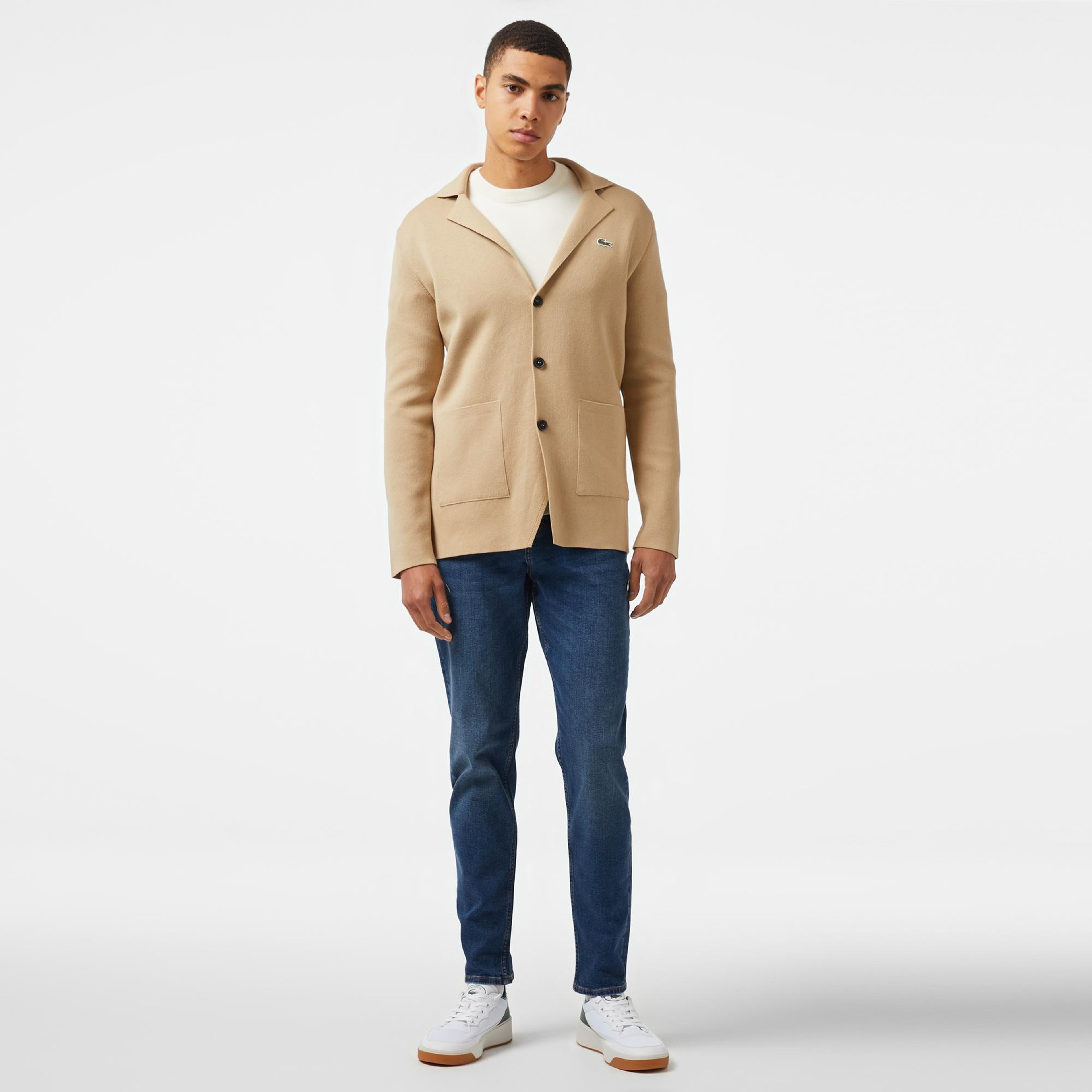 Lacoste Erkek Classic Fit V Yaka Kahverengi Hırka