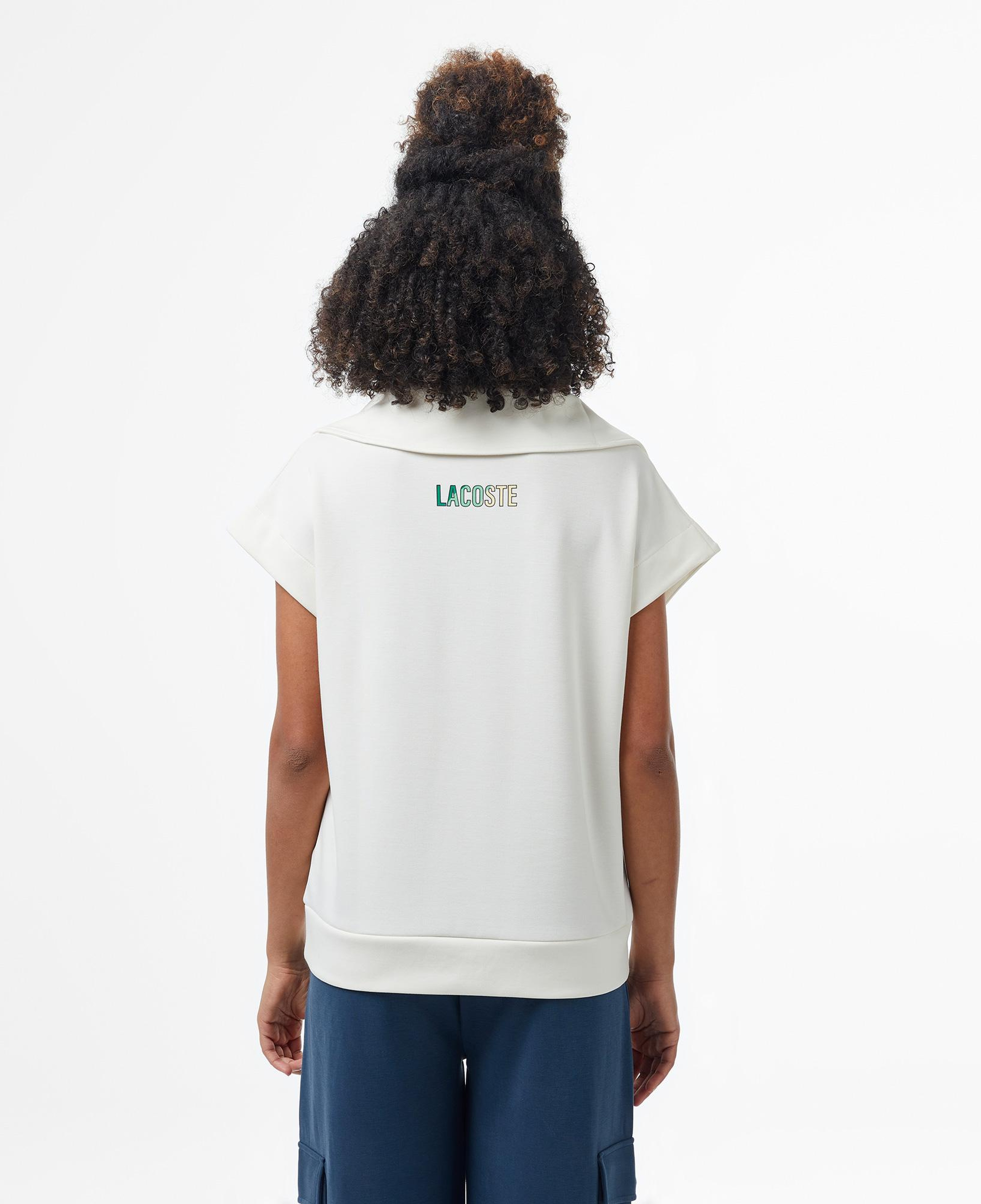 Kadın Kısa Kollu Yarım Fermuarlı Beyaz Modal Karışımlı Sweatshirt