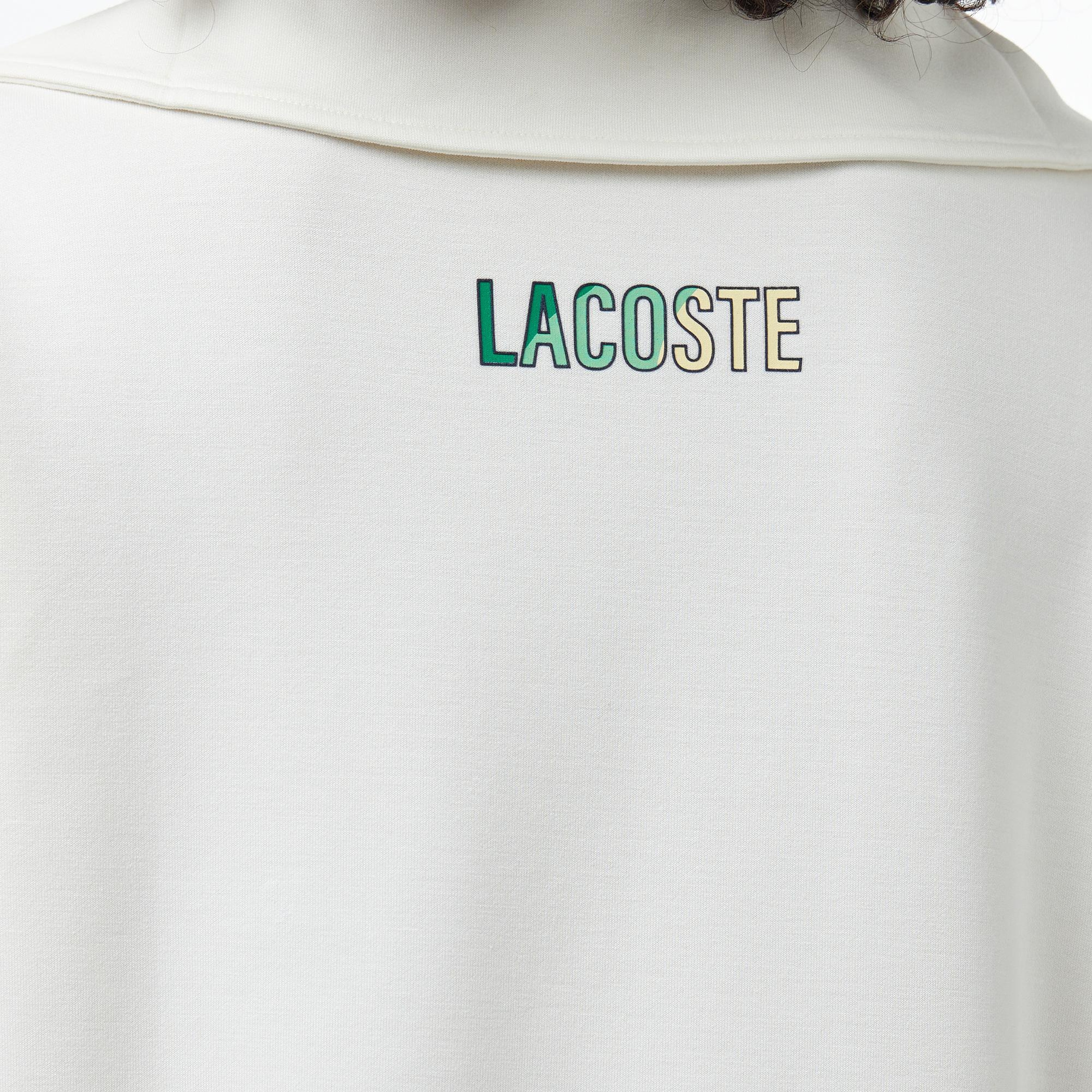 Kadın Kısa Kollu Yarım Fermuarlı Beyaz Modal Karışımlı Sweatshirt