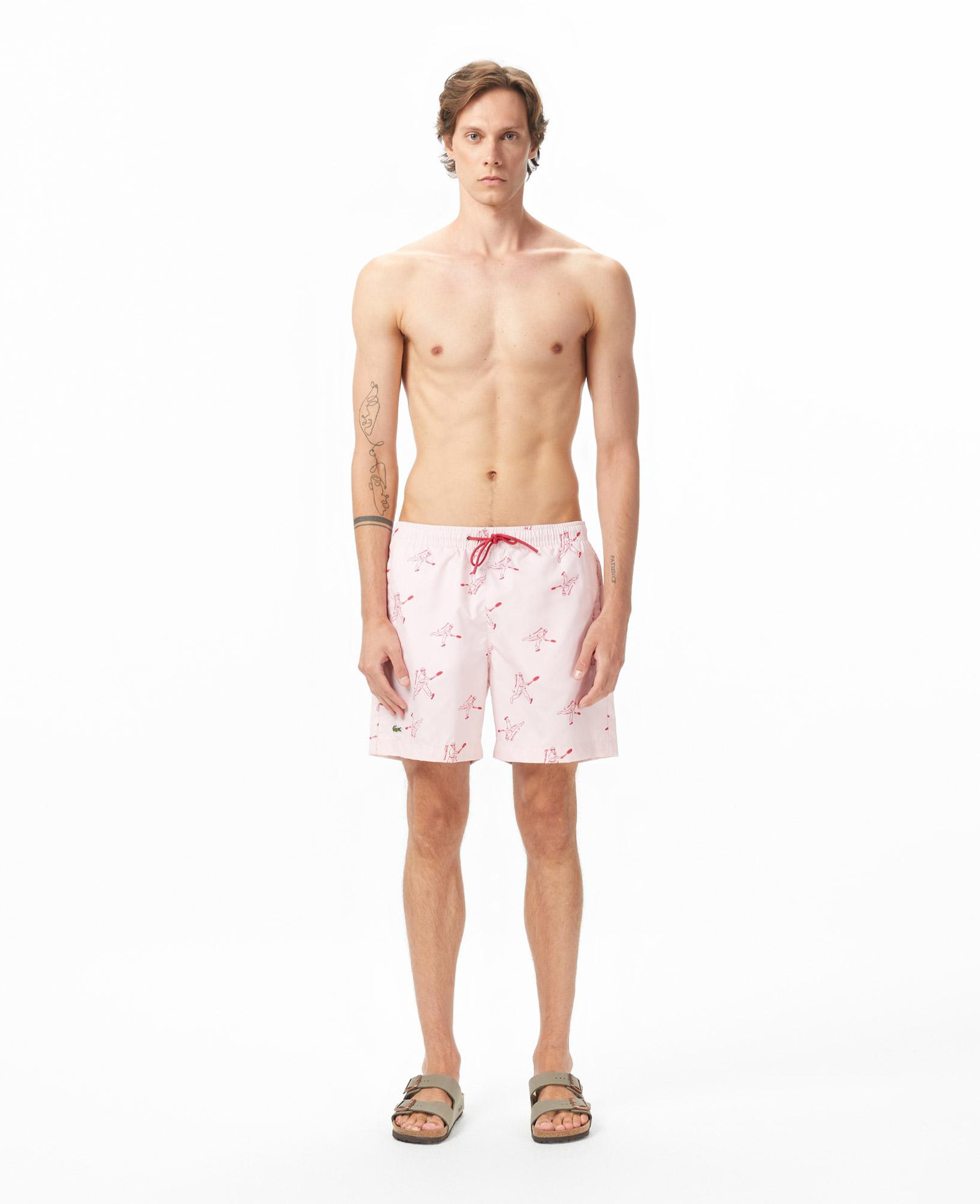 Lacoste Erkek Regular Fit Desenli Pembe Deniz Şortu