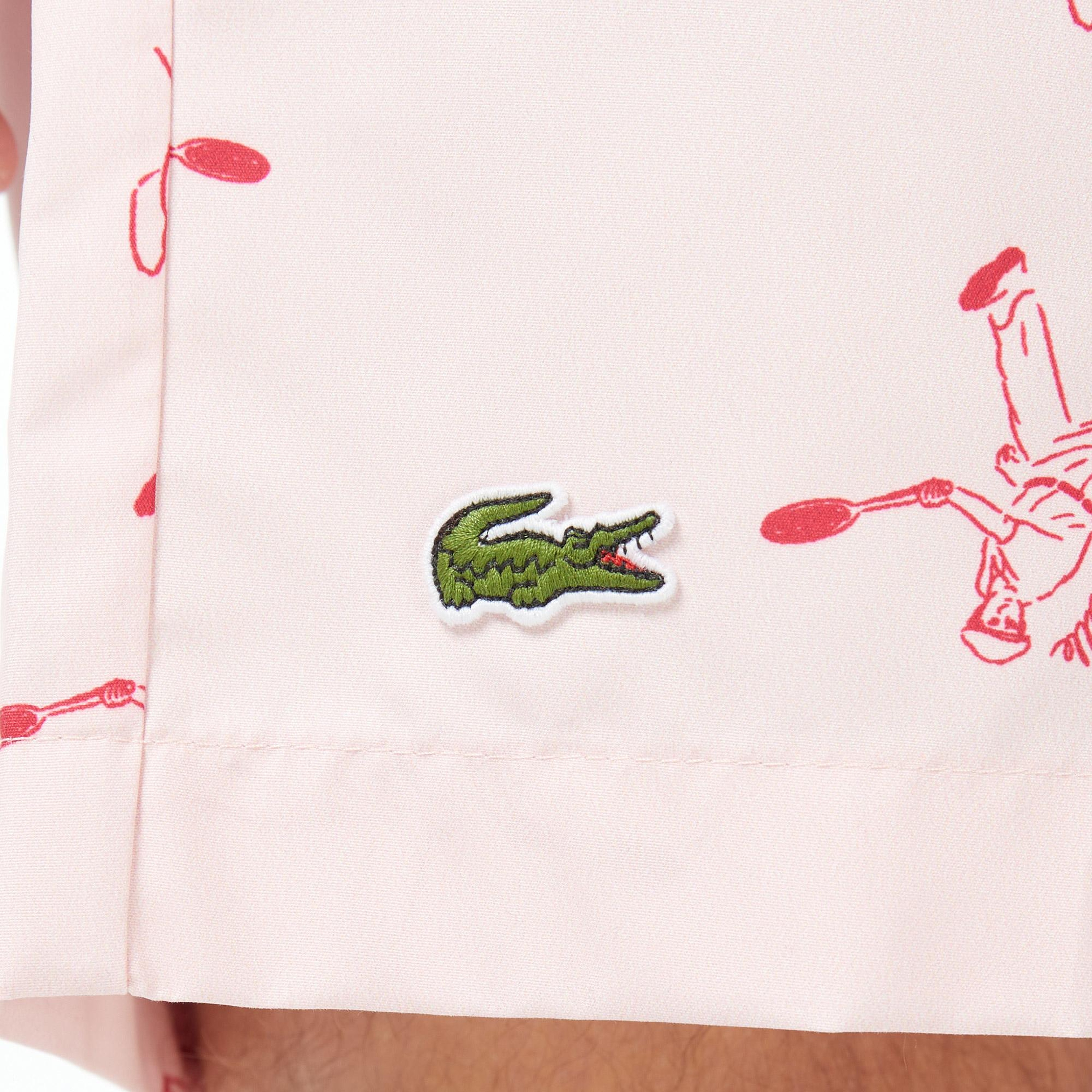 Lacoste Erkek Regular Fit Desenli Pembe Deniz Şortu