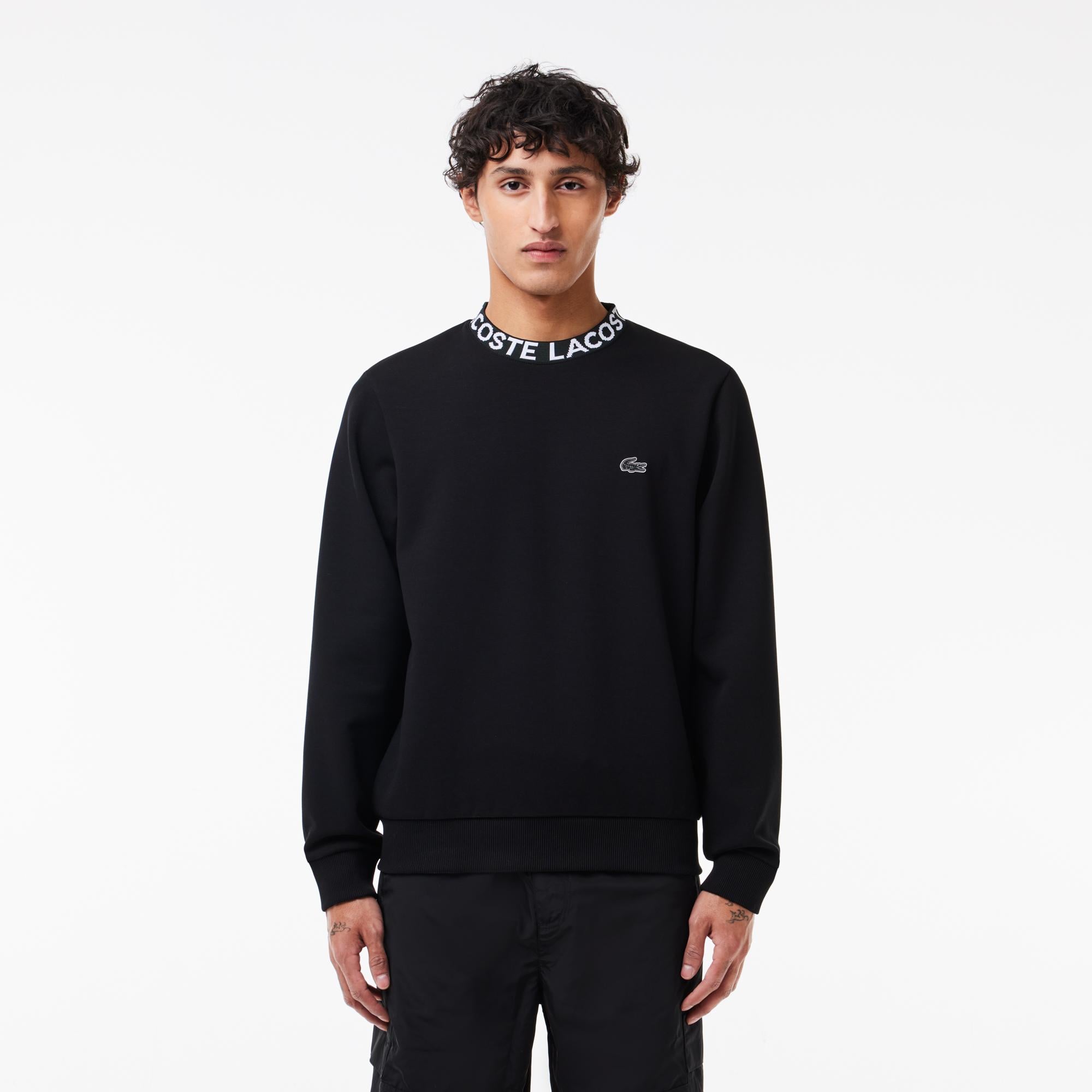 Erkek Classic Fit Bisiklet Yaka Baskılı Siyah Sweatshirt