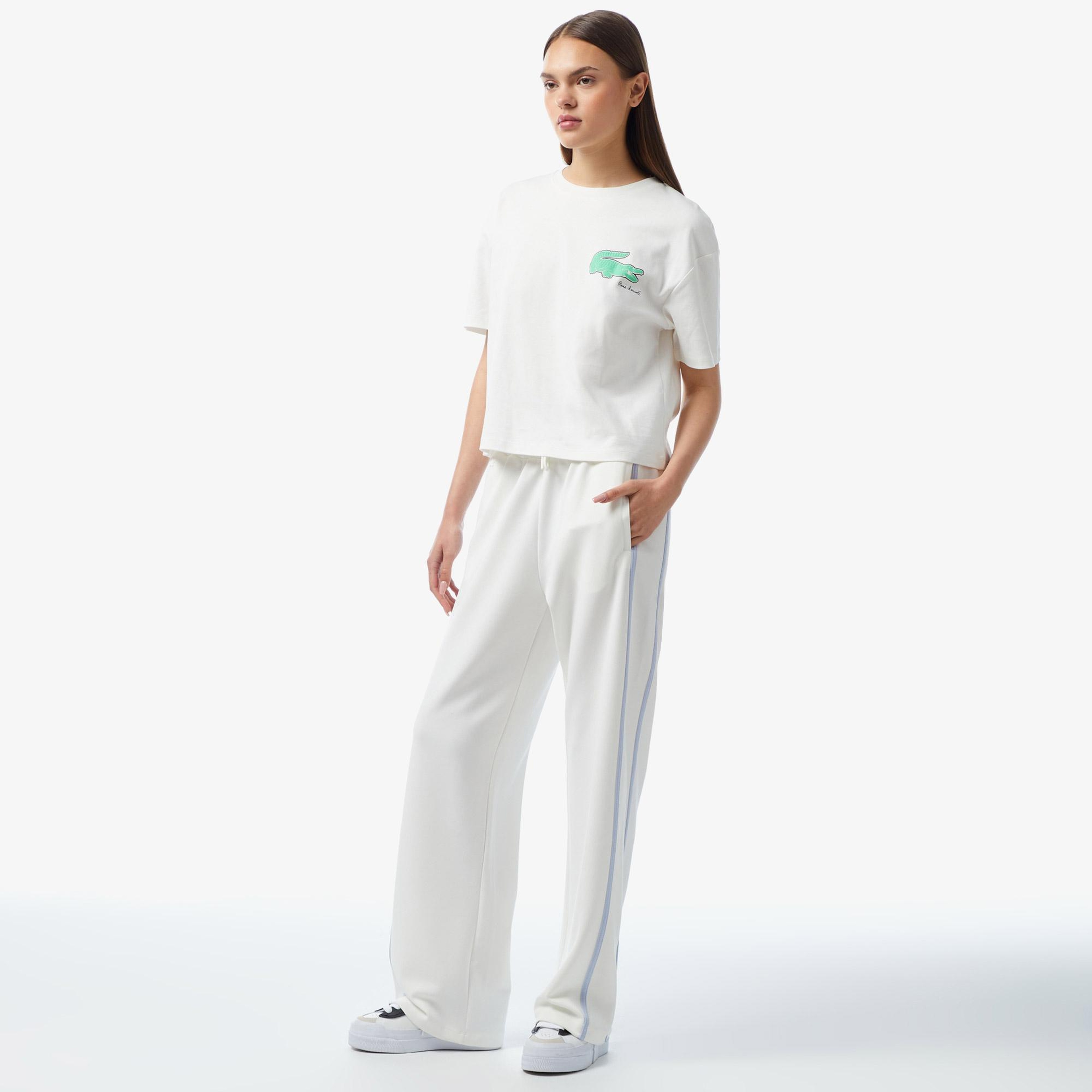 Kadın Flare Fit Beyaz Modal Karışımlı Eşofman Altı
