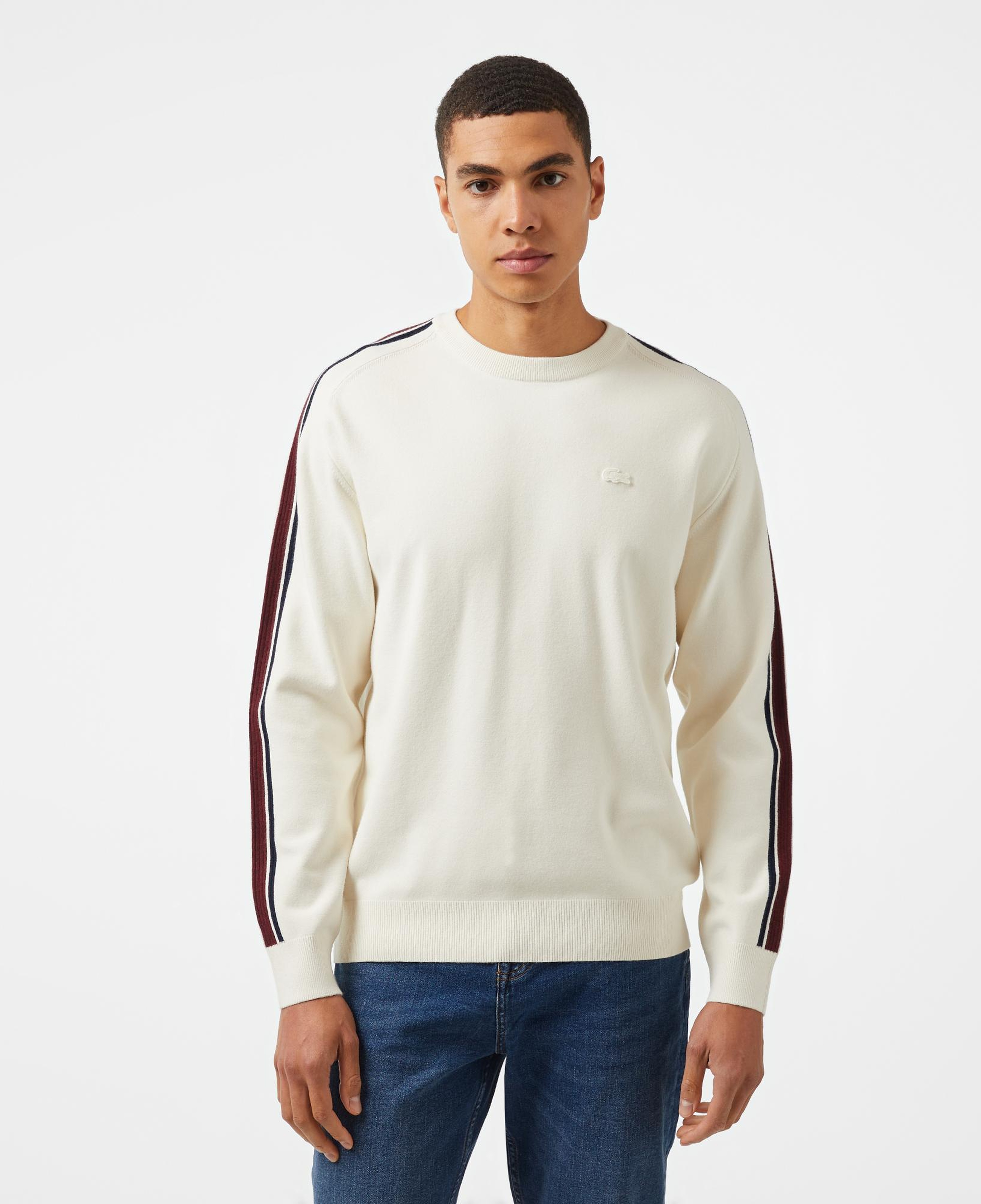 Erkek Relaxed Fit Bisiklet Yaka Beyaz Kazak