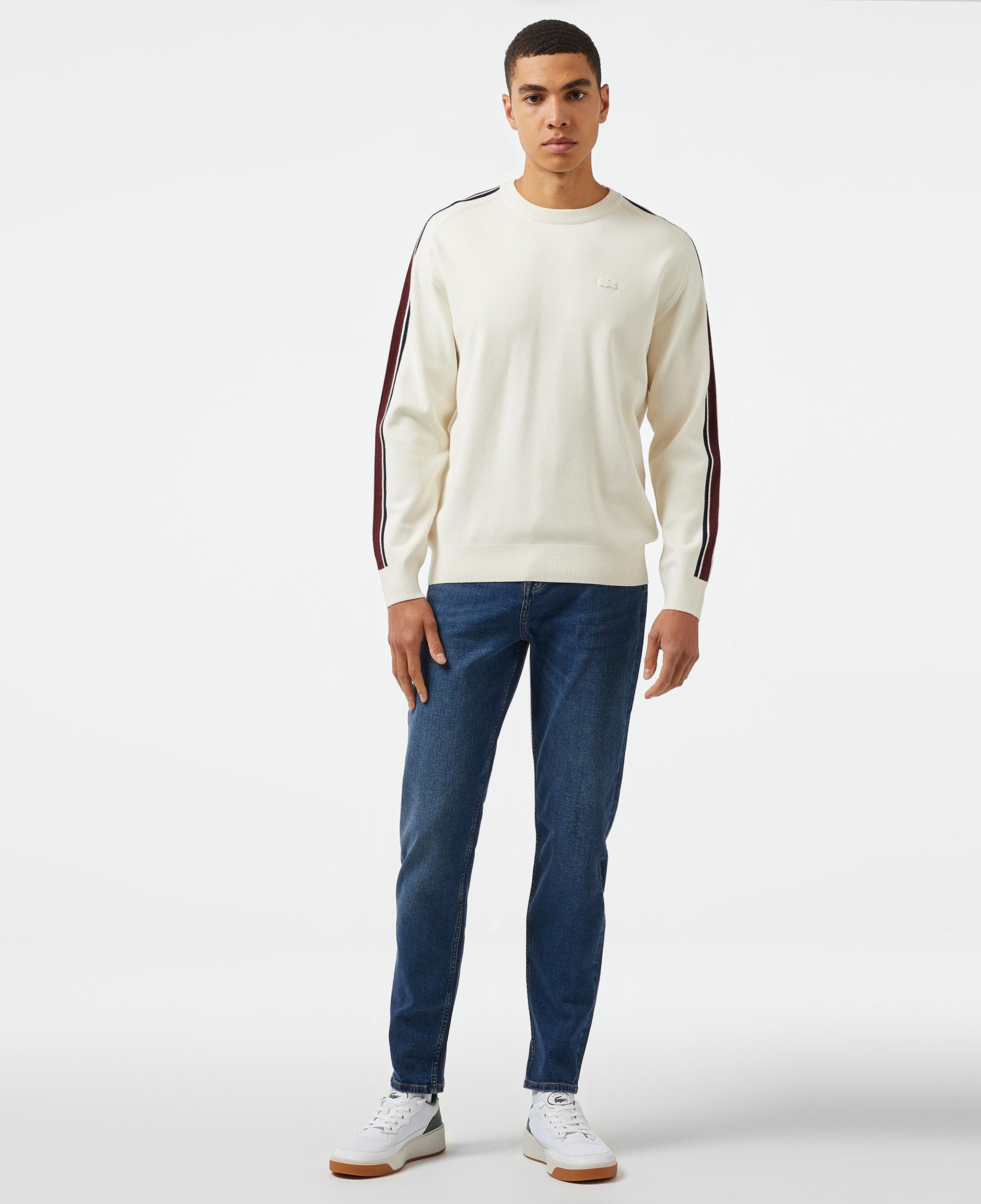 Erkek Relaxed Fit Bisiklet Yaka Beyaz Kazak