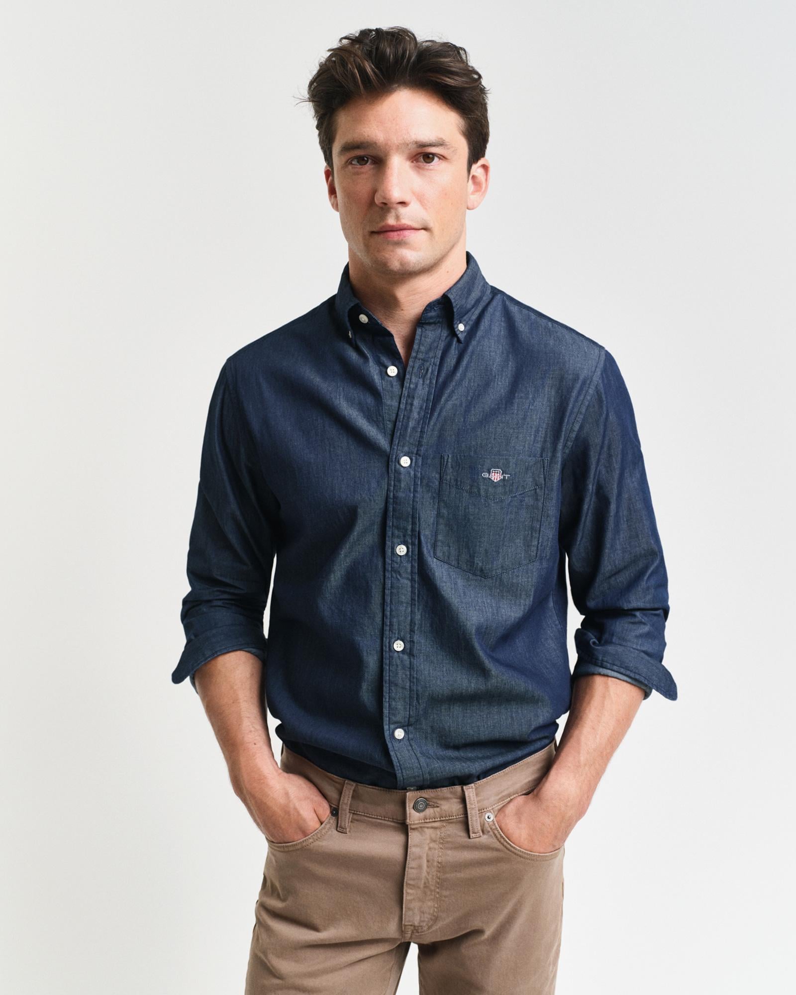 GANT Erkek Lacivert Regular Fit Düğmeli Yaka Gömlek