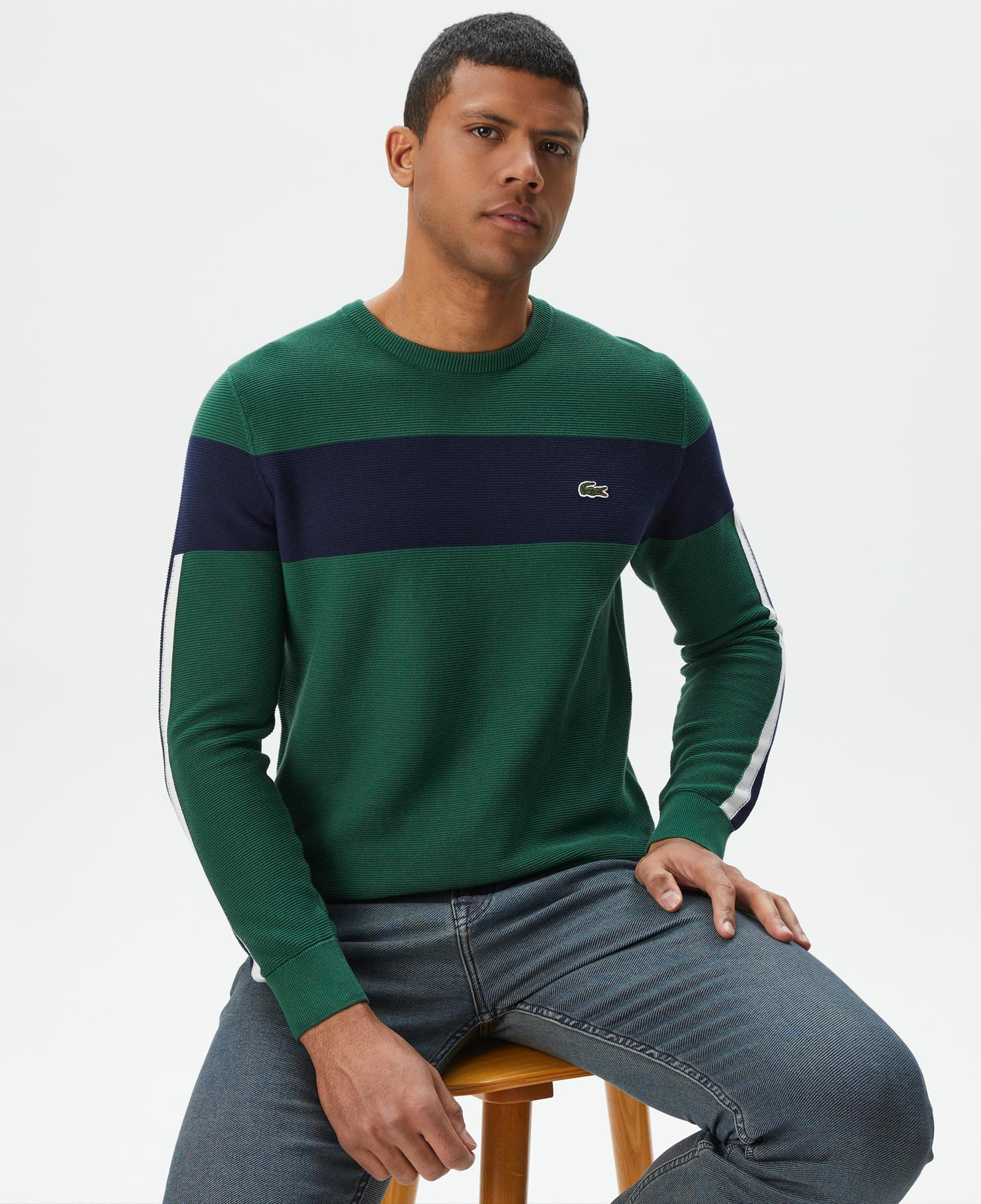 Lacoste Erkek Regular Fit Bisiklet Yaka Renk Bloklu Yeşil Kazak