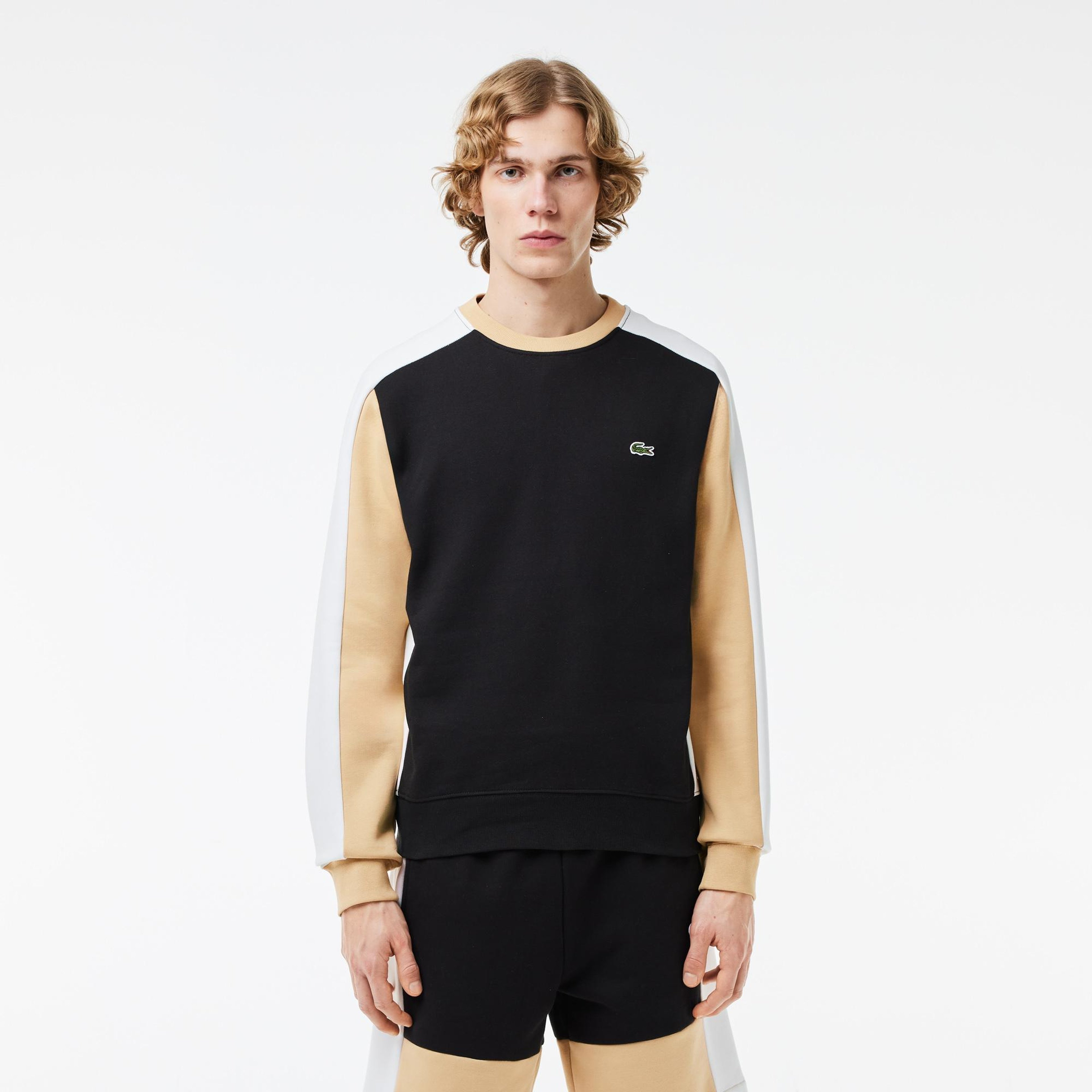 Erkek Classic Fit Bisiklet Yaka Renk Bloklu Siyah Sweatshirt