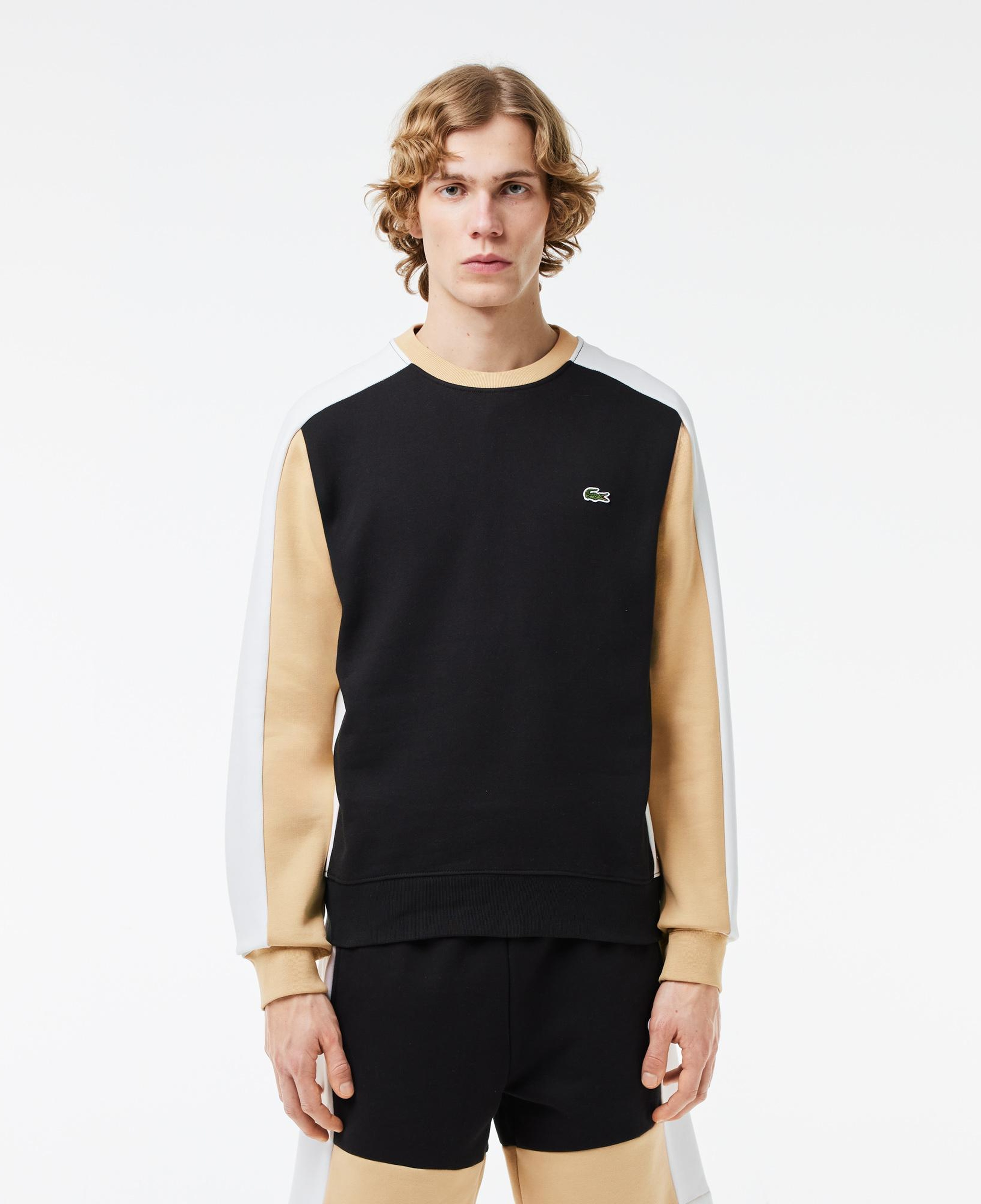 Erkek Classic Fit Bisiklet Yaka Renk Bloklu Siyah Sweatshirt