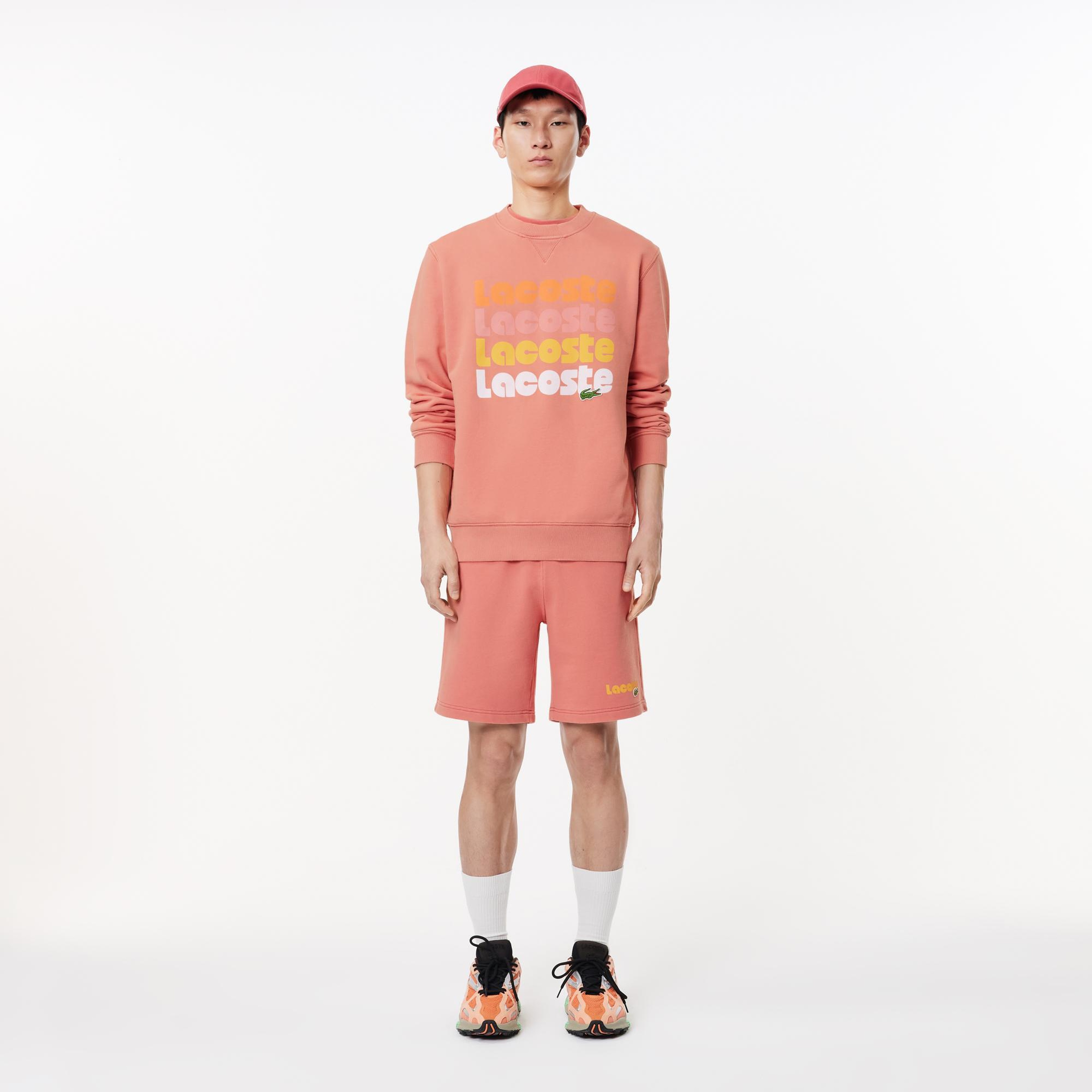 Erkek Classic Fit Bisiklet Yaka Baskılı Pembe Sweatshirt