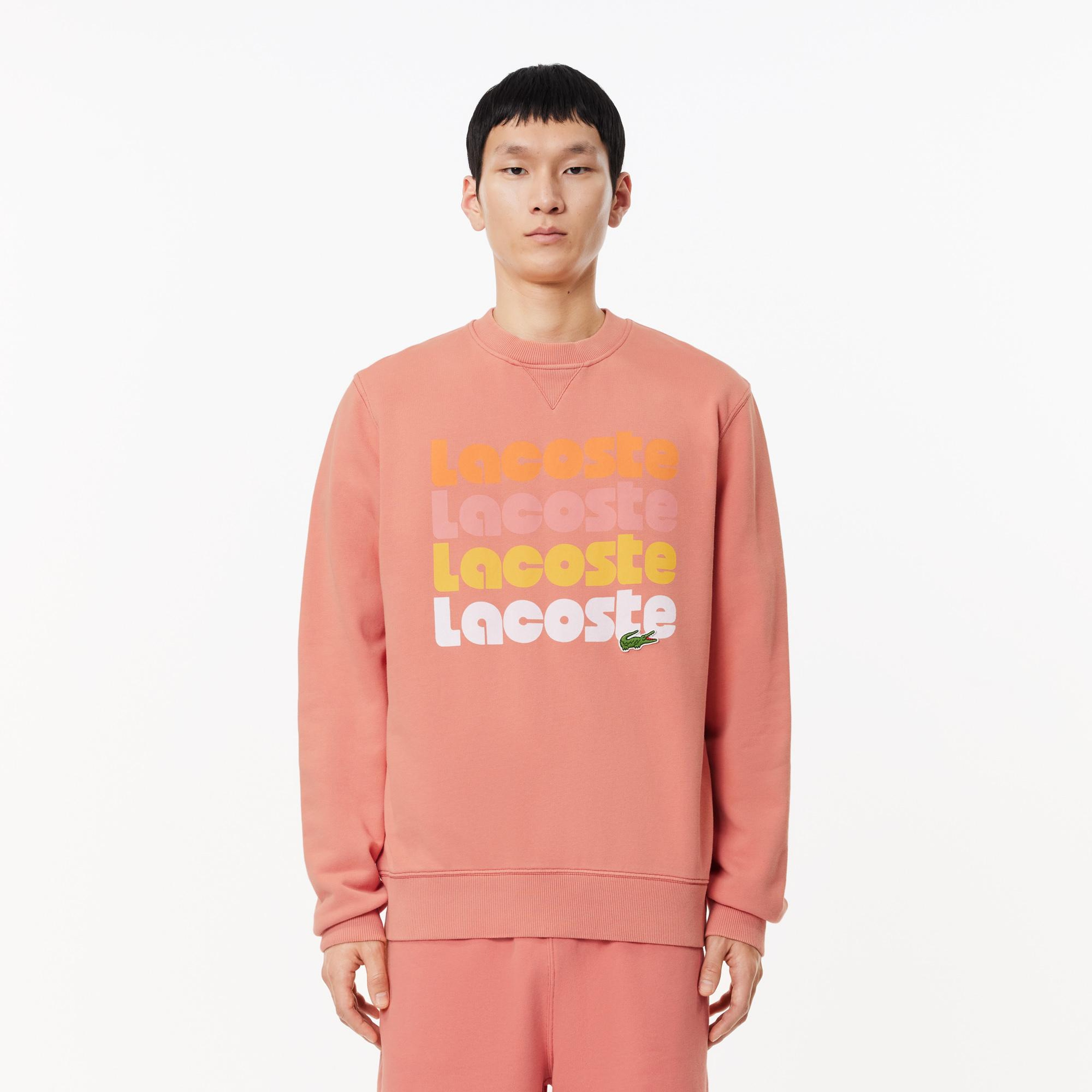 Erkek Classic Fit Bisiklet Yaka Baskılı Pembe Sweatshirt