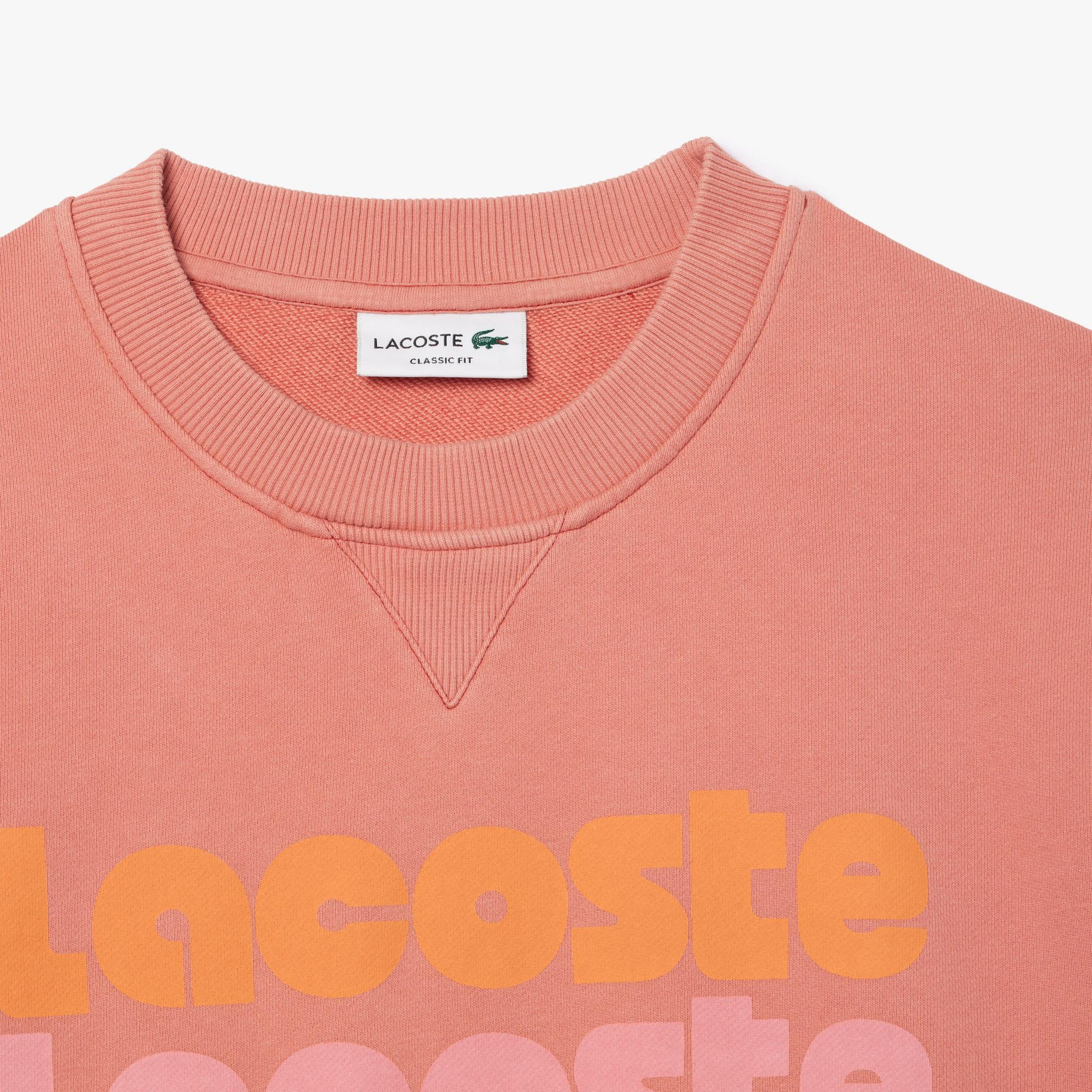 Erkek Classic Fit Bisiklet Yaka Baskılı Pembe Sweatshirt