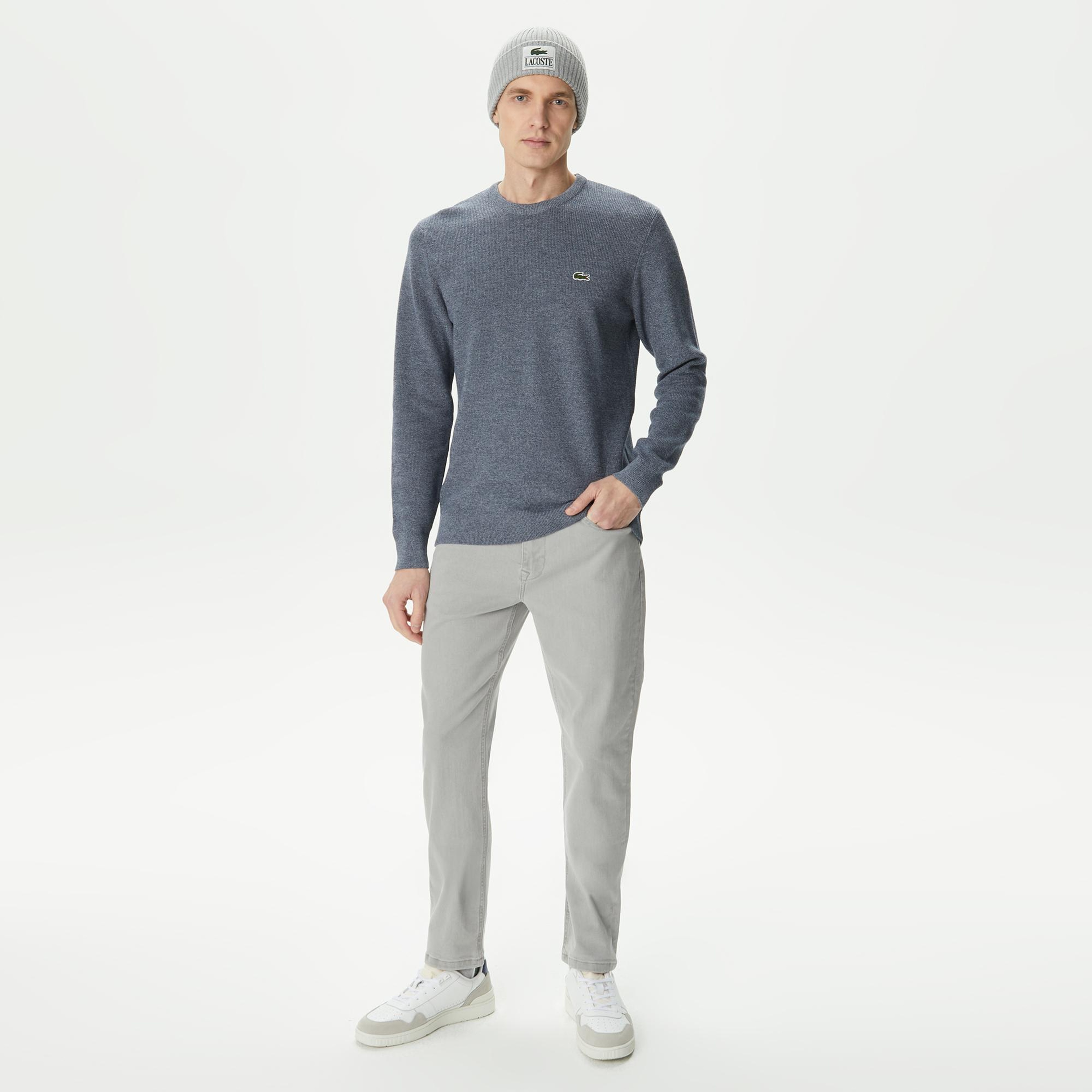 Erkek Regular Fit Bisiklet Yaka Gri Kazak